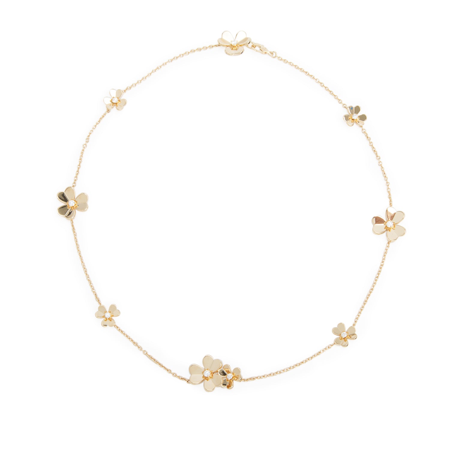 Van Cleef & Arpels 18kYellow Gold Diamond Frivole Necklace, 9 Flowers w/ Box & Certificate