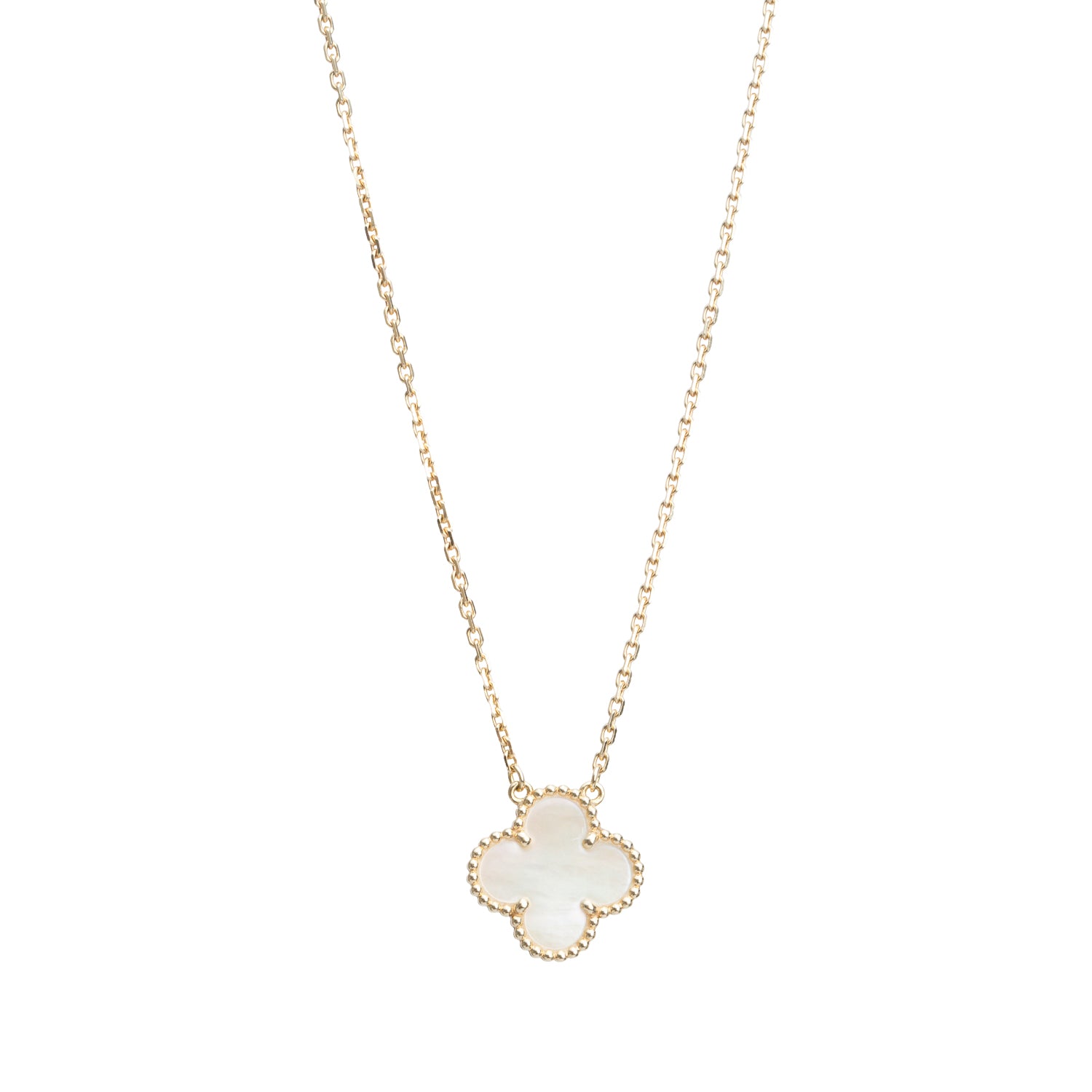 Van Cleef & Arpels 2020 18k Yellow Gold Vintage Alhambra Mother of Pearl Pendant Necklace w/ Box, Receipt & Certificate