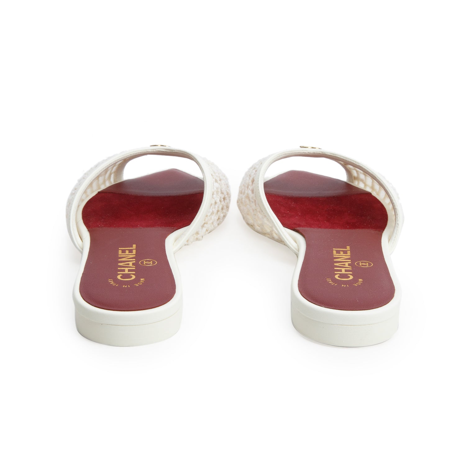Chanel 2026 White Mesh Lambskin Coco Beach Mules, Women's Size 38.5 w/ Box