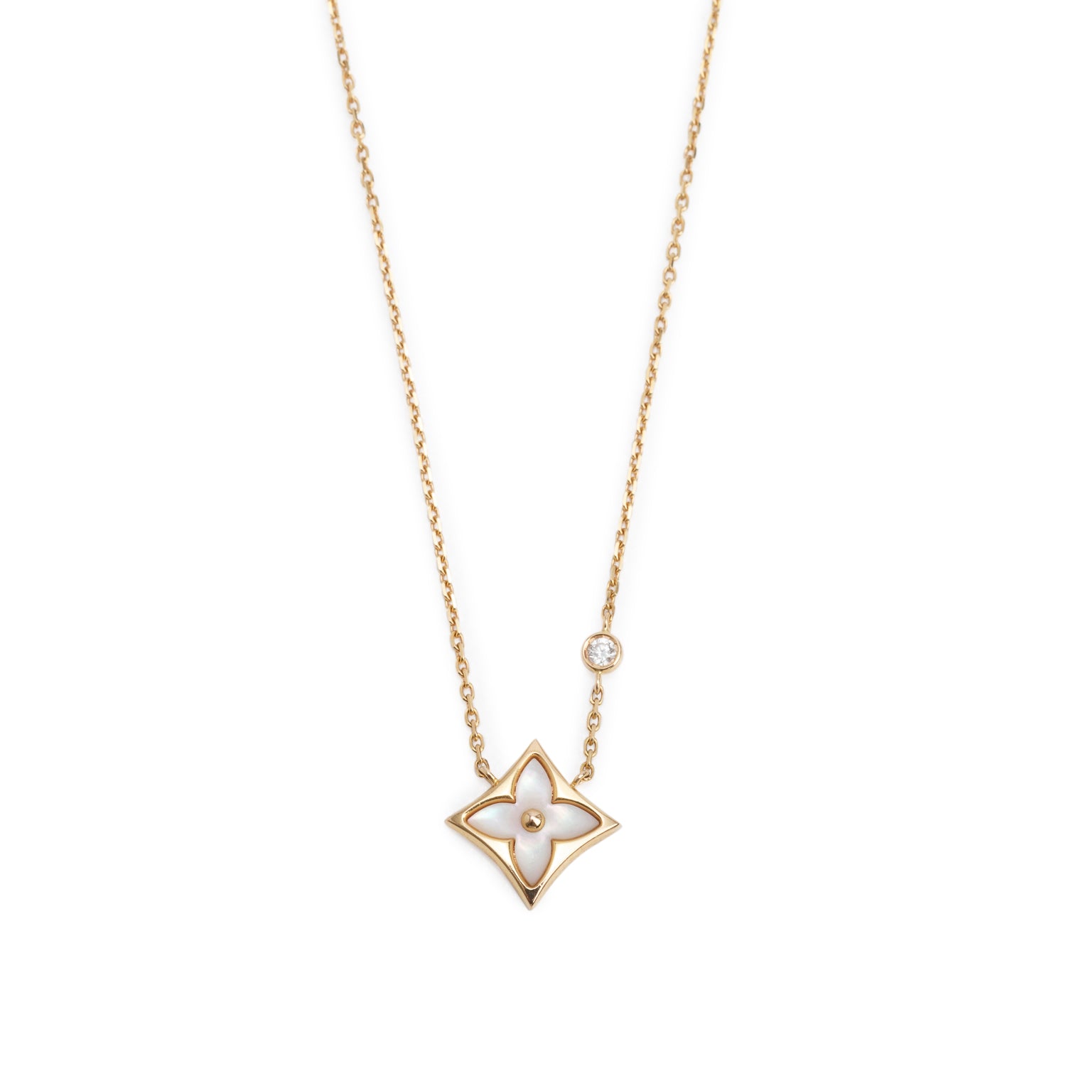 Louis Vuitton 18k Rose Gold Diamond Mother of Pear Color Blossom BB Star Pendant Necklace
