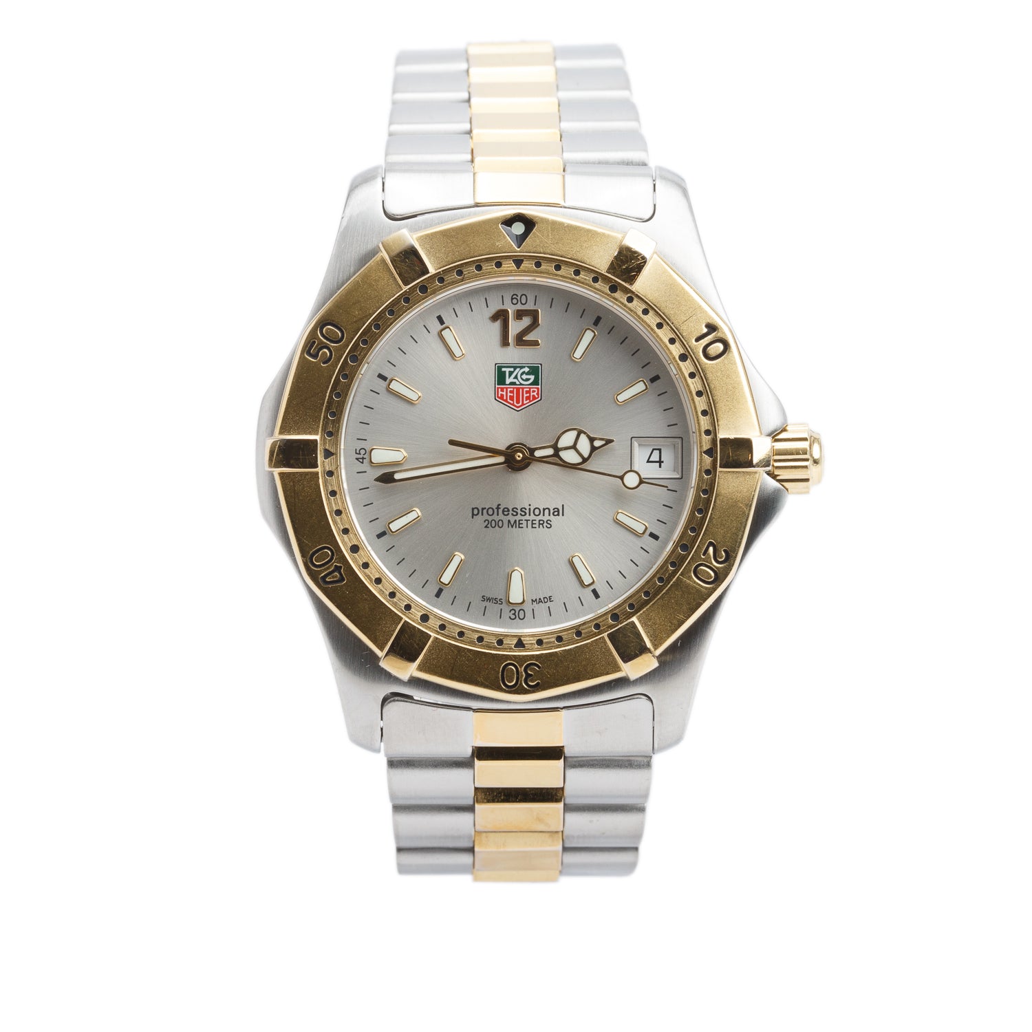 Tag Heuer Stainless Steel & Gold Plated 2000 Series Professional 38MM Watch Silver Dial WK1120-0