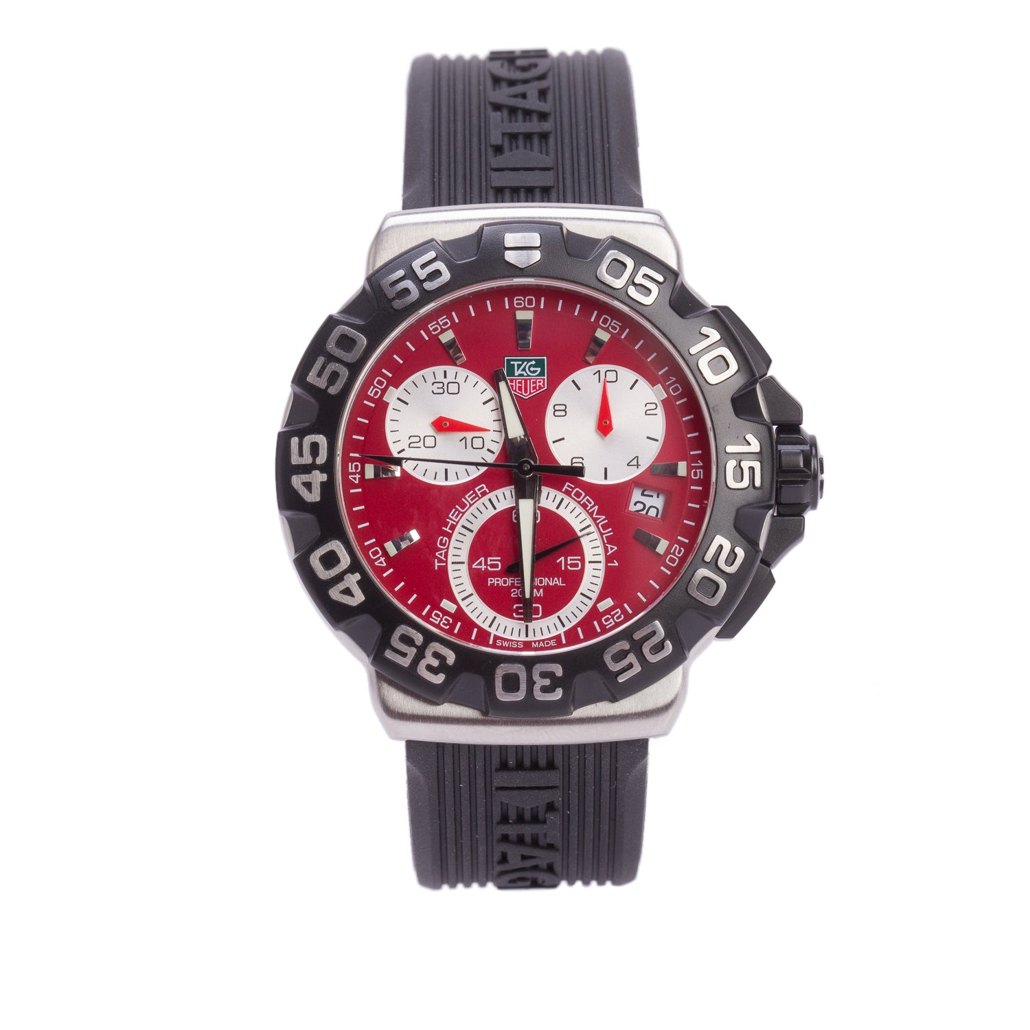 Tag Heuer Stainless Steel Formula 1 Chronograph 41 MM Watch Red Dial CAH1112