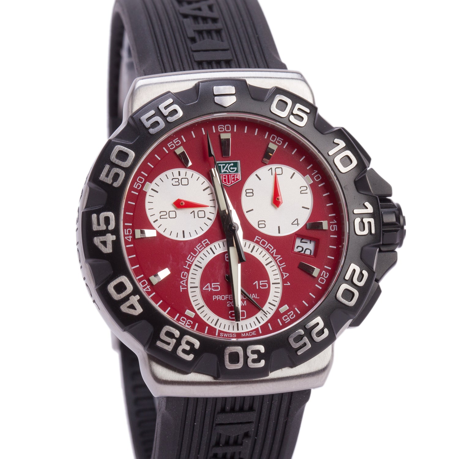 Tag Heuer Stainless Steel Formula 1 Chronograph 41 MM Watch Red Dial CAH1112