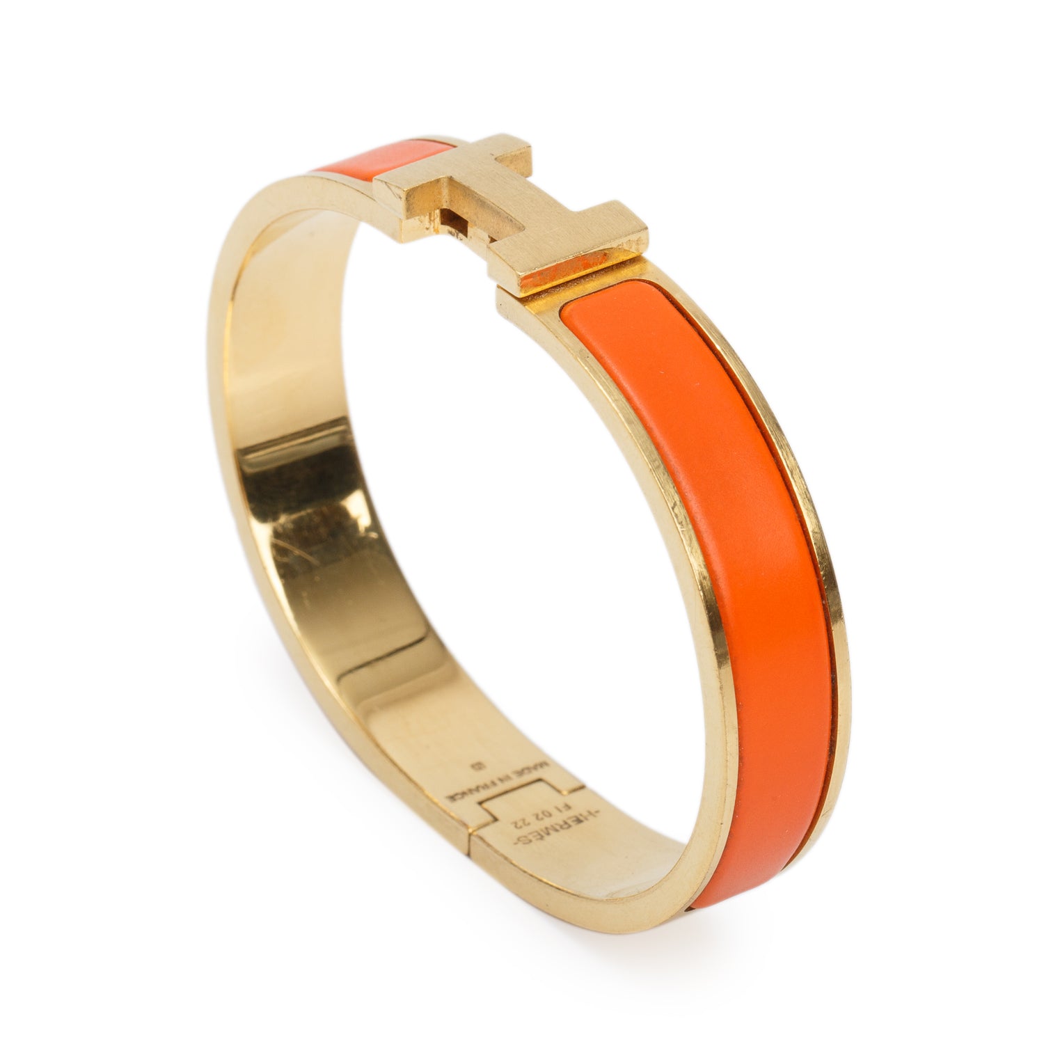 Hermes Yellow Gold Plated Orange Enamel 12 MM Clic H Bracelet w/ Box