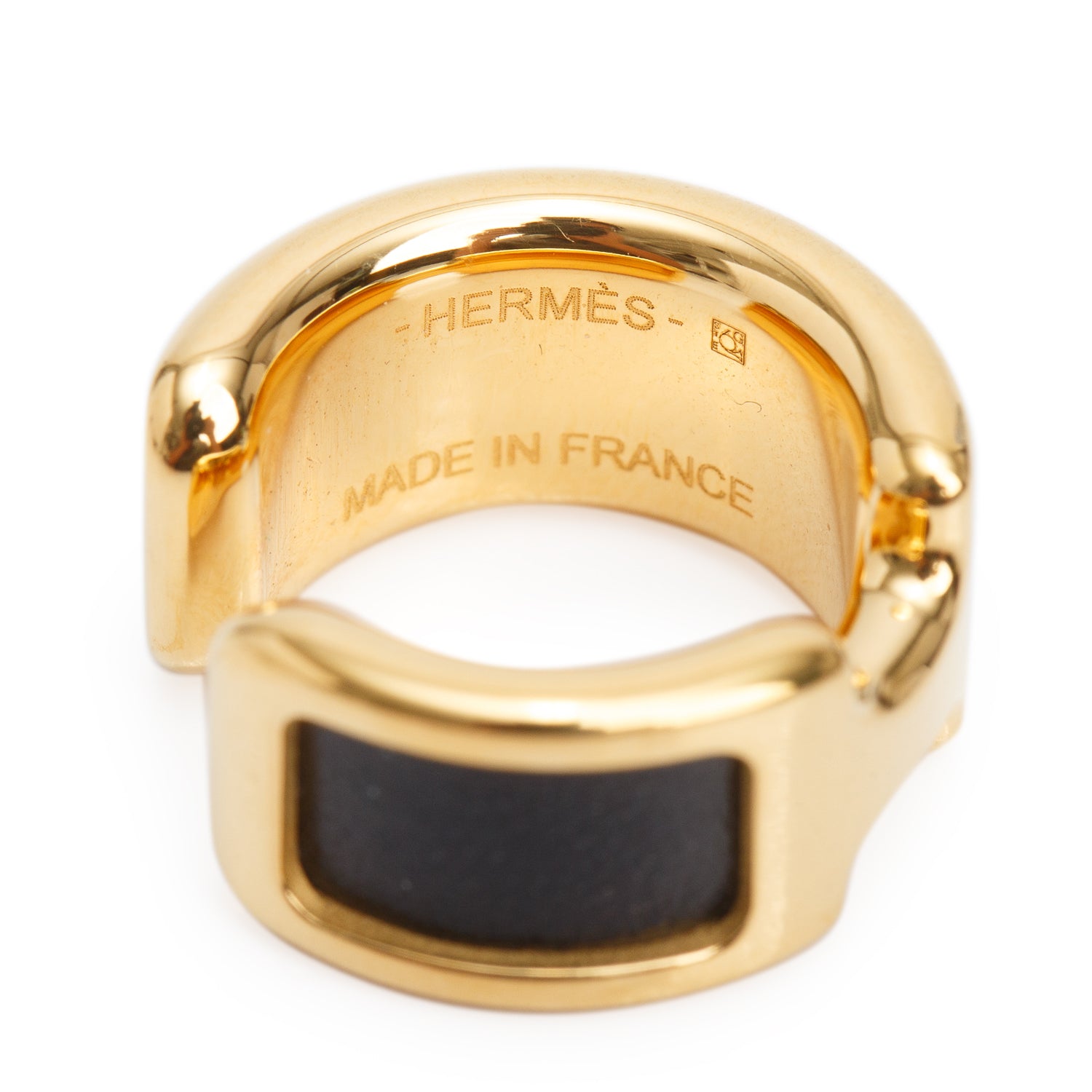 Hermes Gold Plated Black Leather Olympe Ear Cuff, Small Model w/ Box