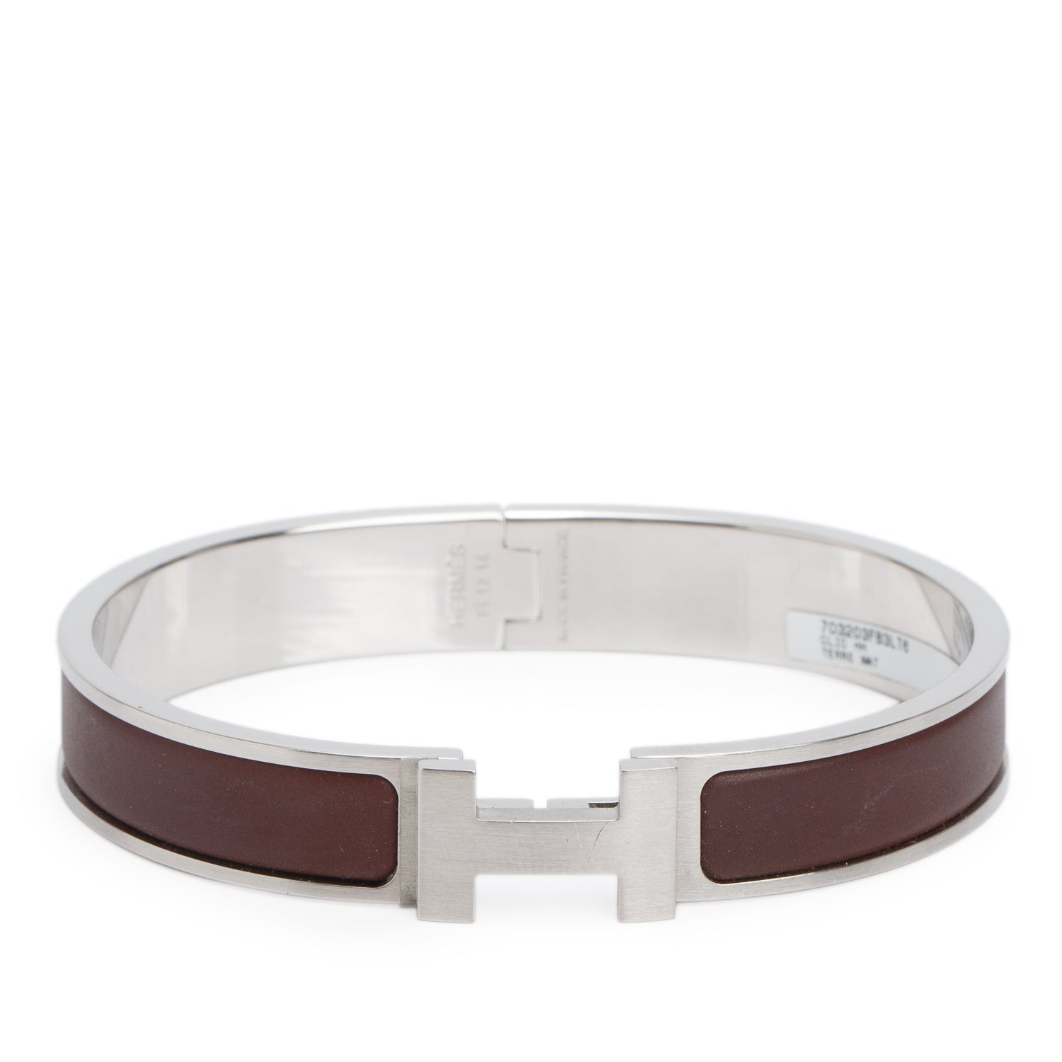 Hermes Palladium Plated Brown Mat Enamel 12 MM Clic HH Bracelet w/ Box