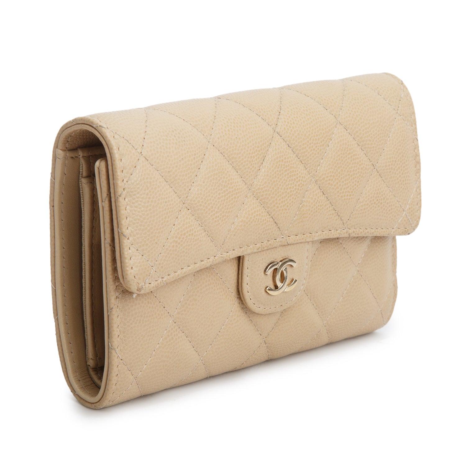Chanel Beige Caviar Leather Medium Classic Flap Wallet w/ Authenticity Card