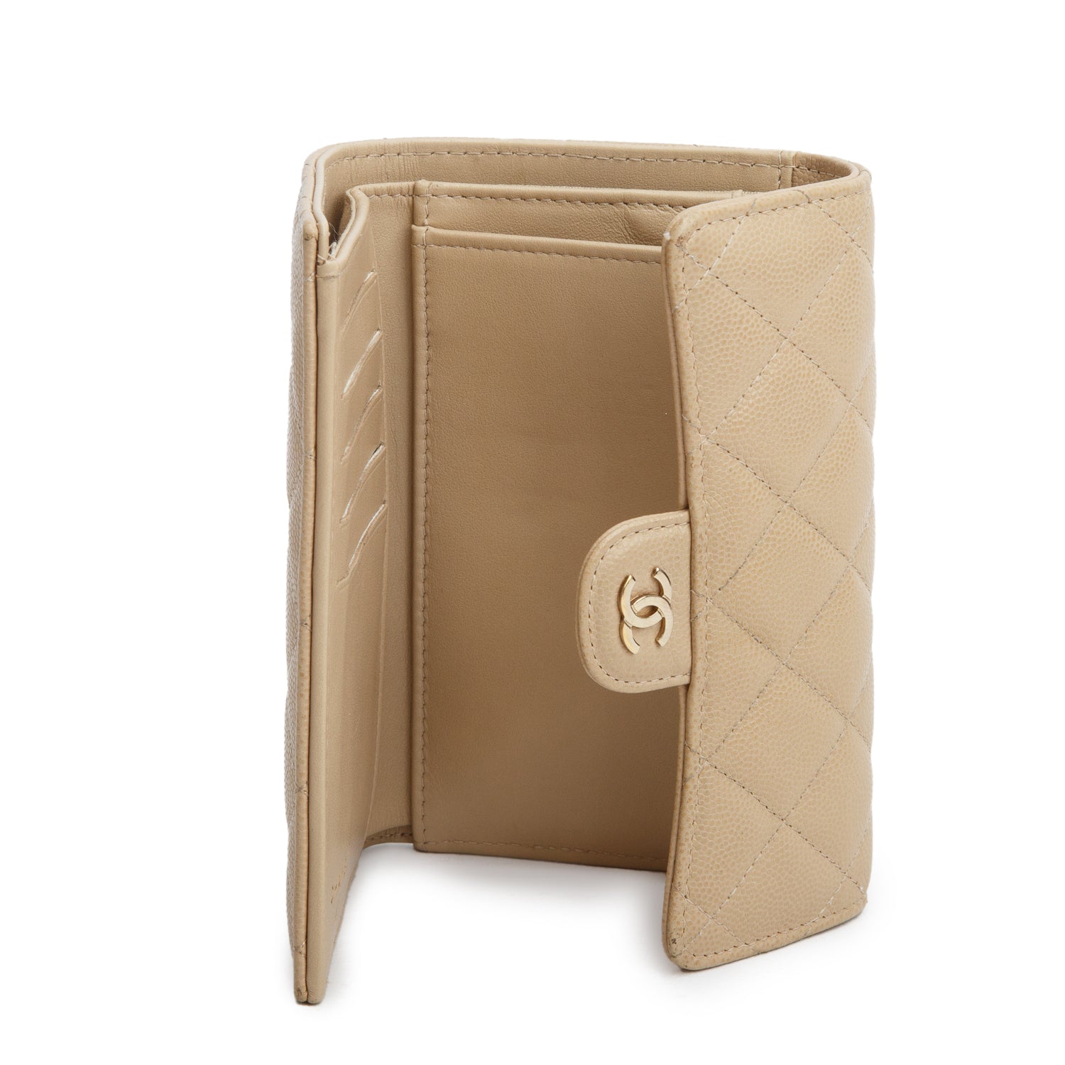 Chanel Beige Caviar Leather Medium Classic Flap Wallet w/ Authenticity Card