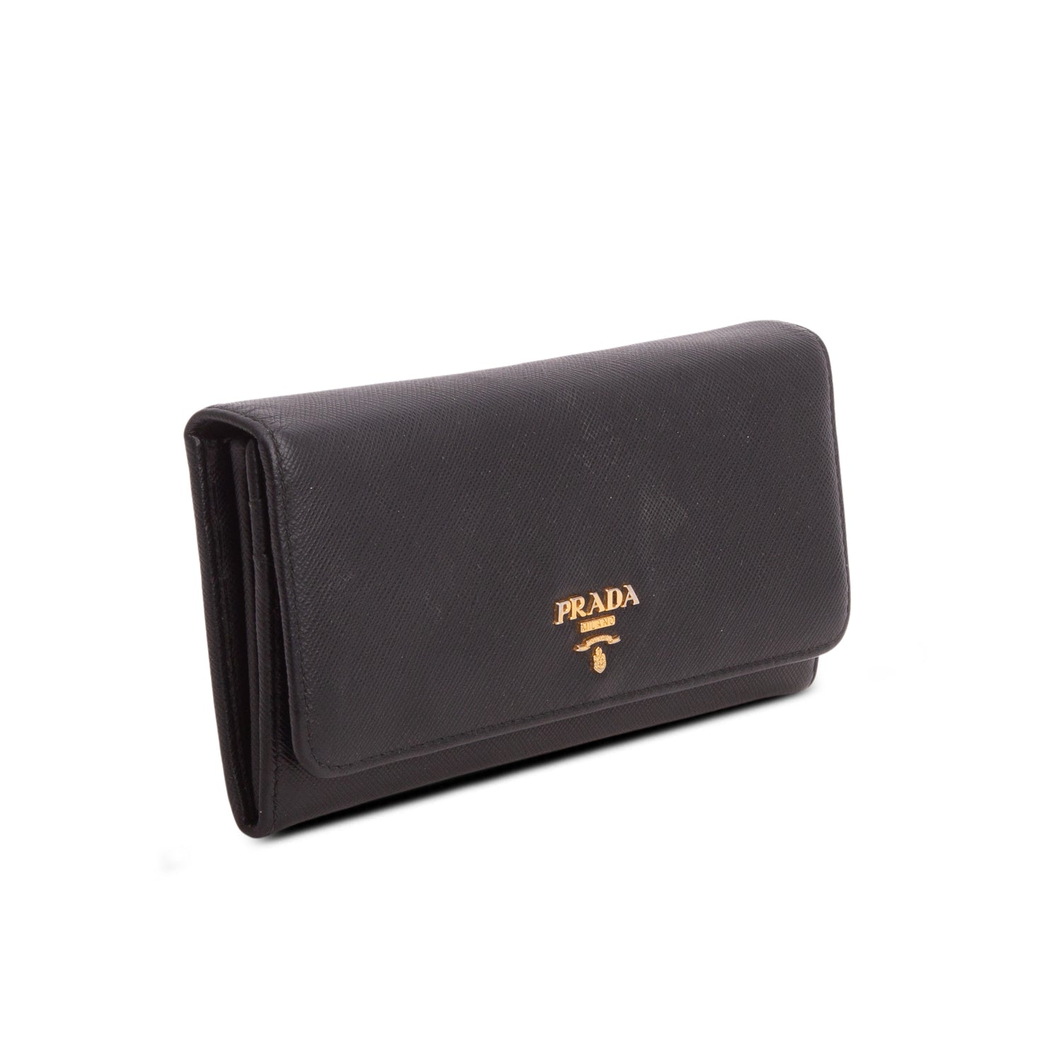Prada Black Saffiano Metal Flap Continental Wallet