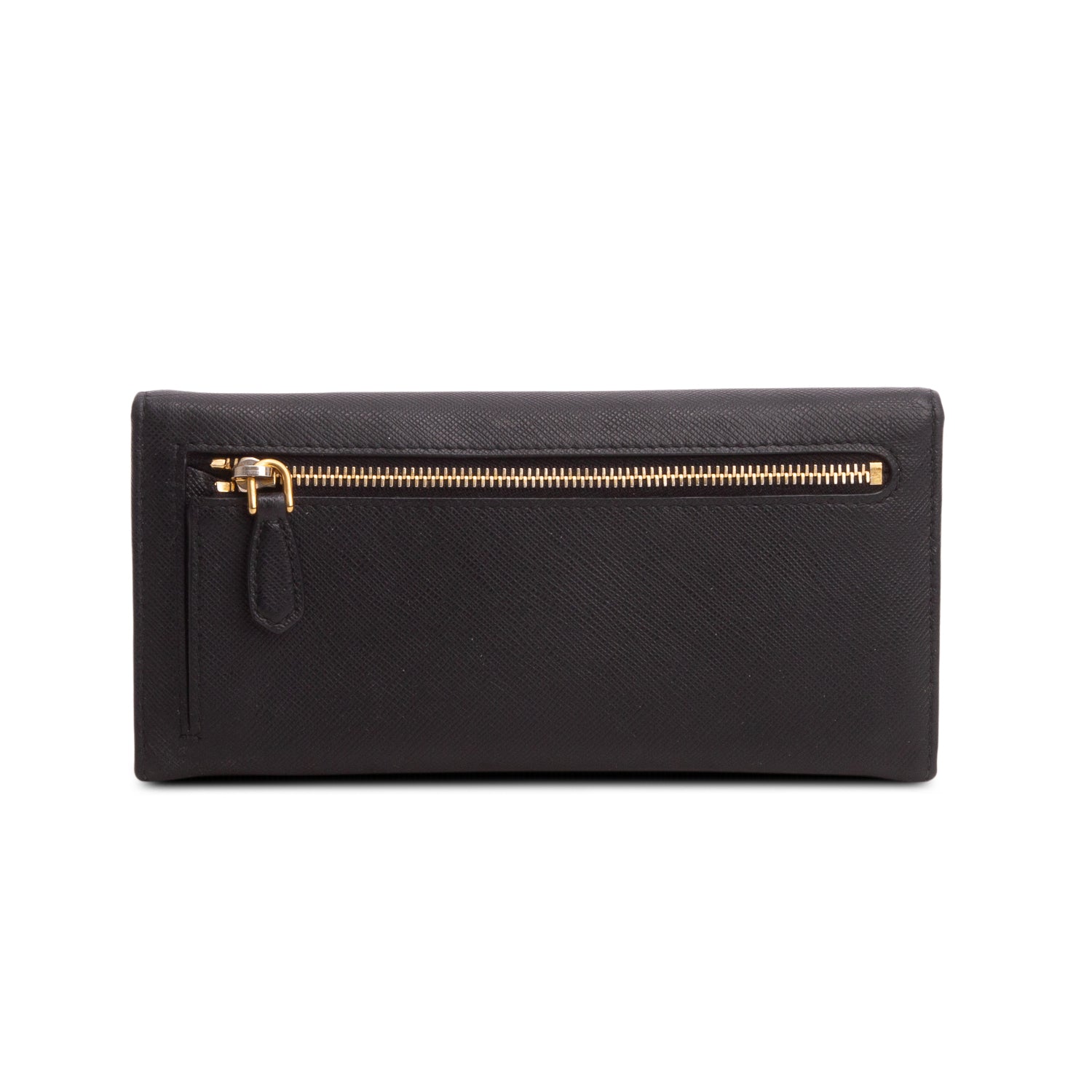 Prada Black Saffiano Metal Flap Continental Wallet