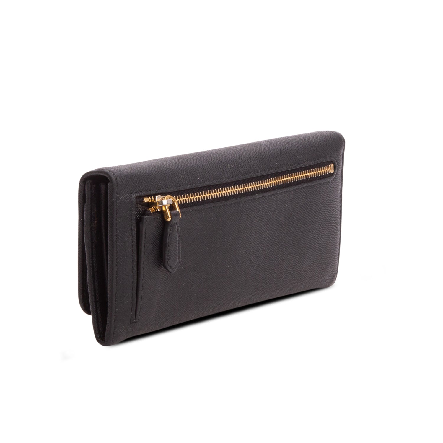 Prada Black Saffiano Metal Flap Continental Wallet