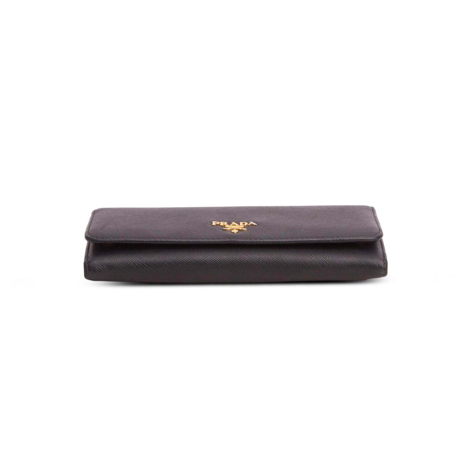 Prada Black Saffiano Metal Flap Continental Wallet