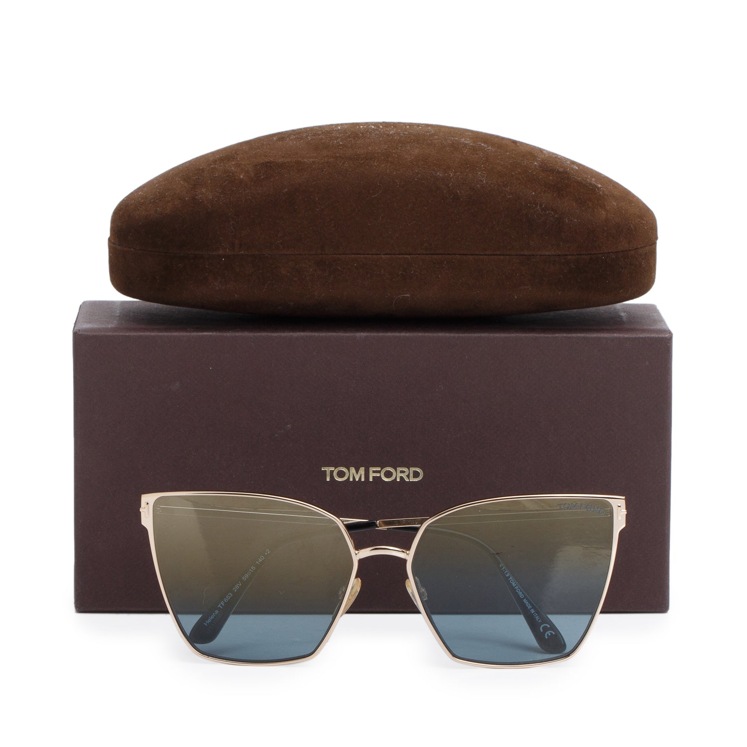 Tom Ford TF653 Rose Gold-Tone Metal Helena Cat-Eye Sunglasses w/ Box & Case