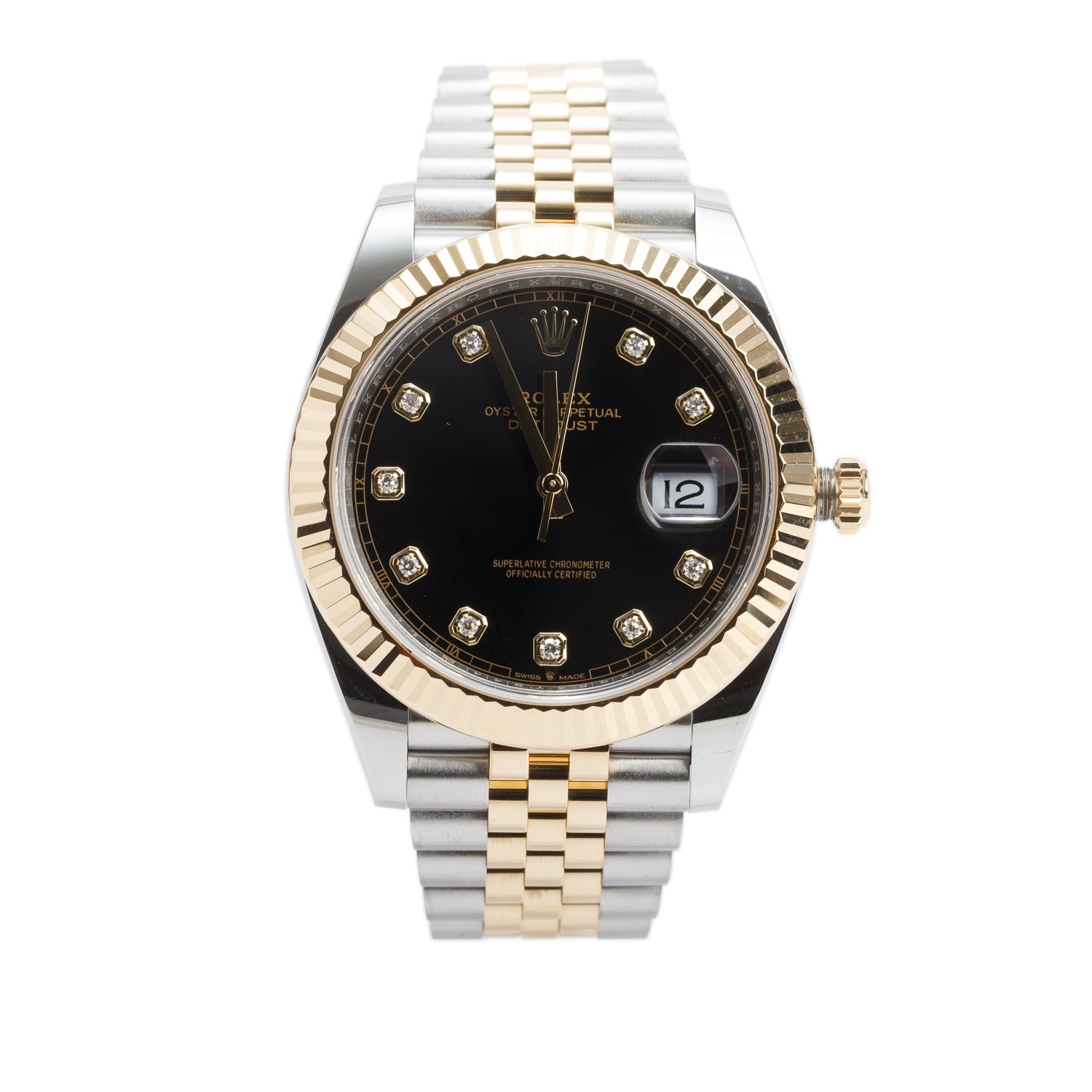 Rolex Stainless Steel & 18k Yellow Gold Datejust 41 MM Automatic Watch Black Diamond Dial 126333