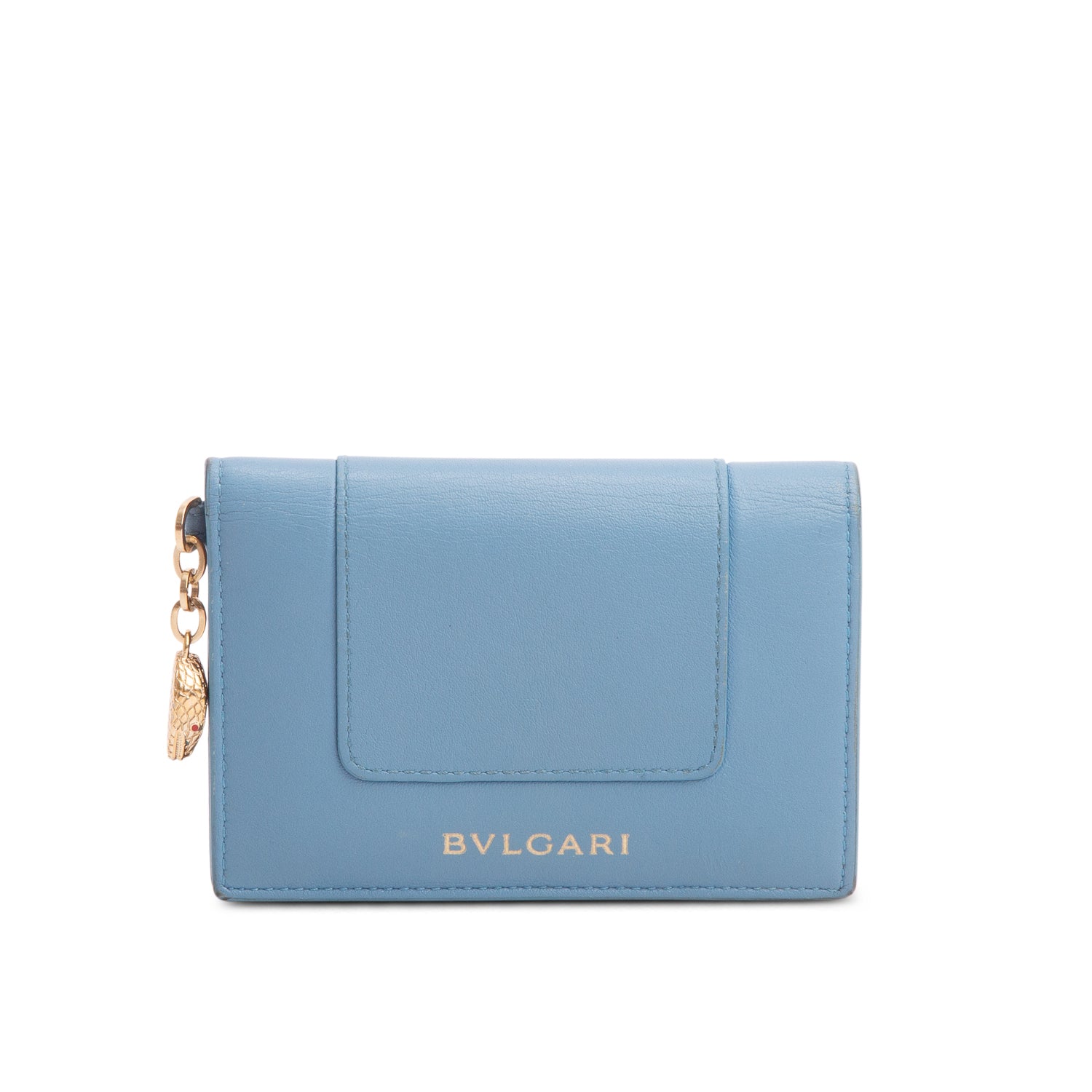 Bulgari Blue Calfskin Serpenti Forever Folded Card Holder w/ Box