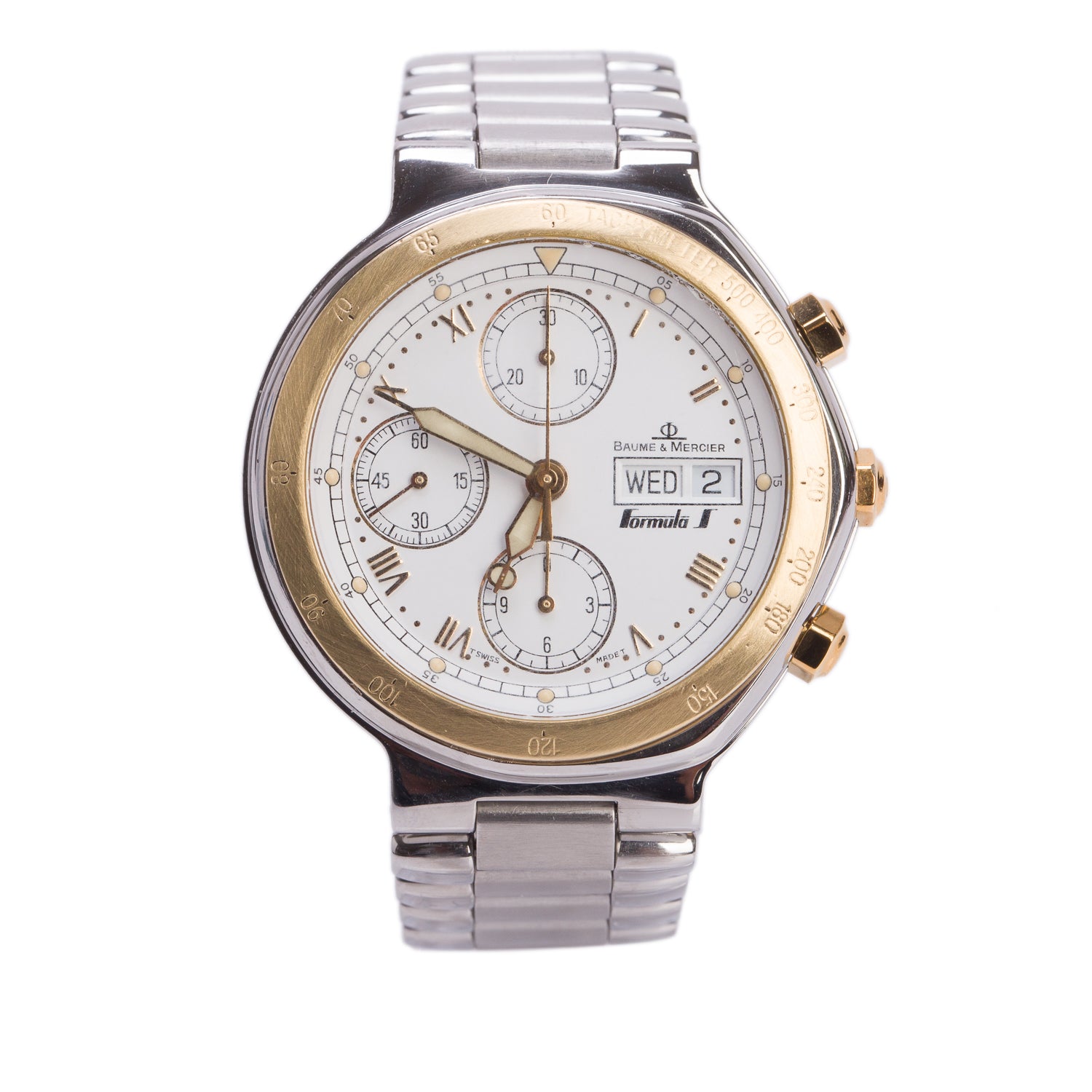 Baume & Mercier Two-Tone Stainless Steel 40 MM Automatic Chronograph Day Date Watch White Dial