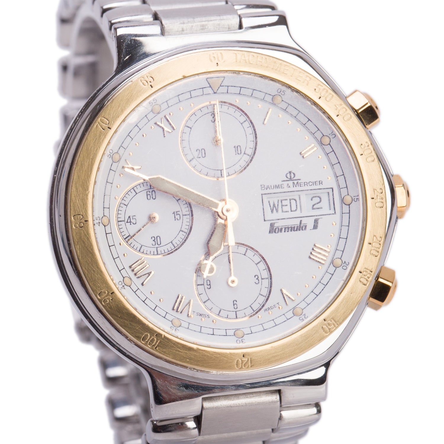Baume & Mercier Two-Tone Stainless Steel 40 MM Automatic Chronograph Day Date Watch White Dial
