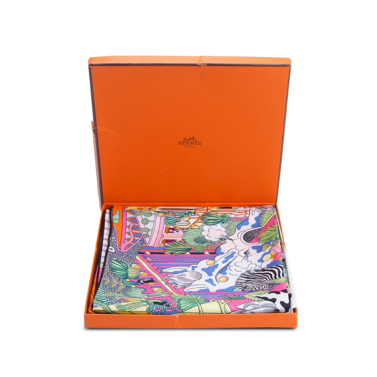 Hermes Multicolor 'Animapolis' Silk Scarf 90 w/ Box