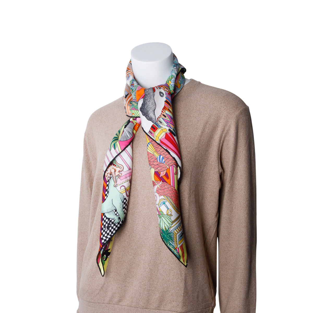 Hermes Multicolor 'Animapolis' Silk Scarf 90 w/ Box