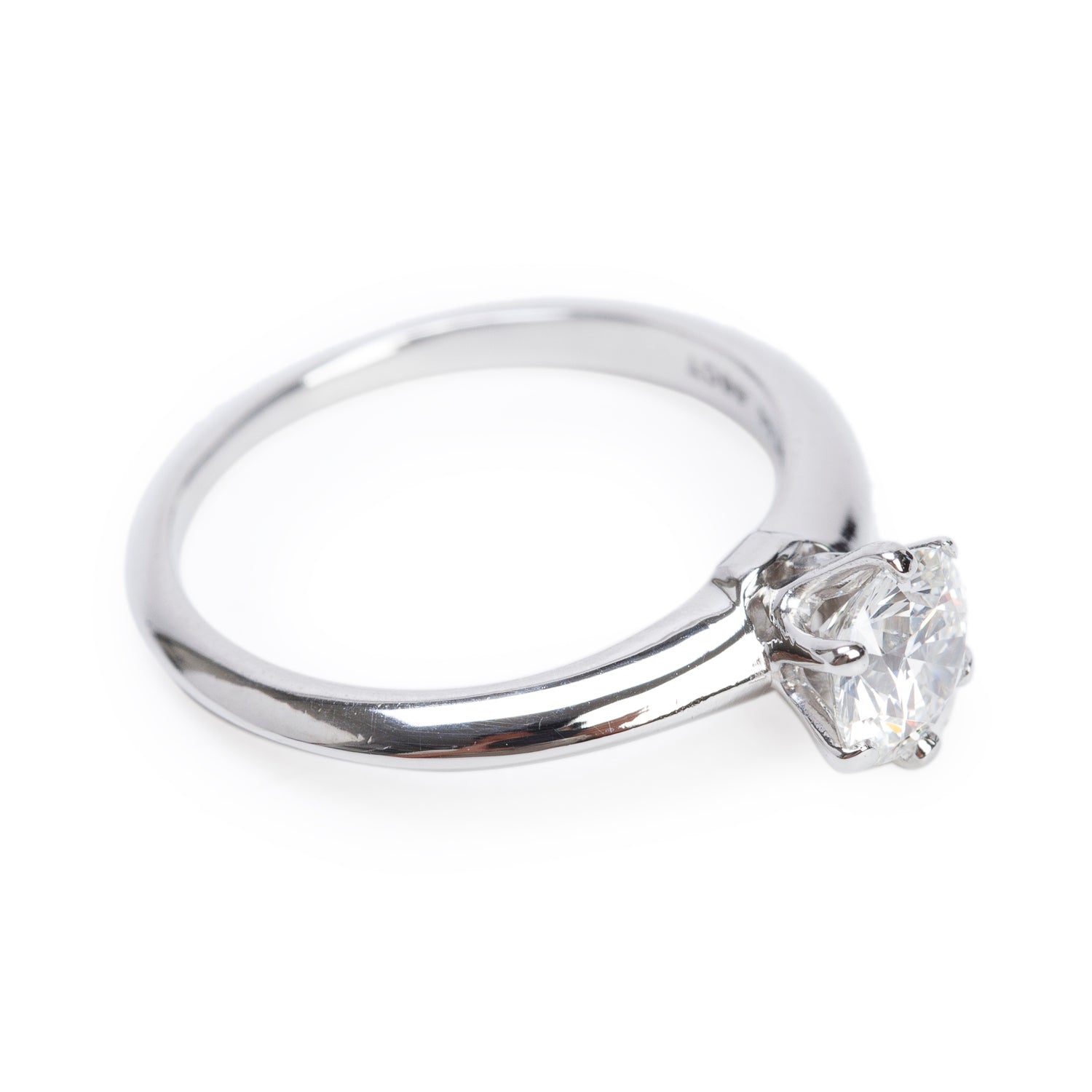 Tiffany & Co. Platinum 0.66 ct. Diamond Solitaire Engagement Ring, Size 4.75 w/ Box & Diamond Certificate