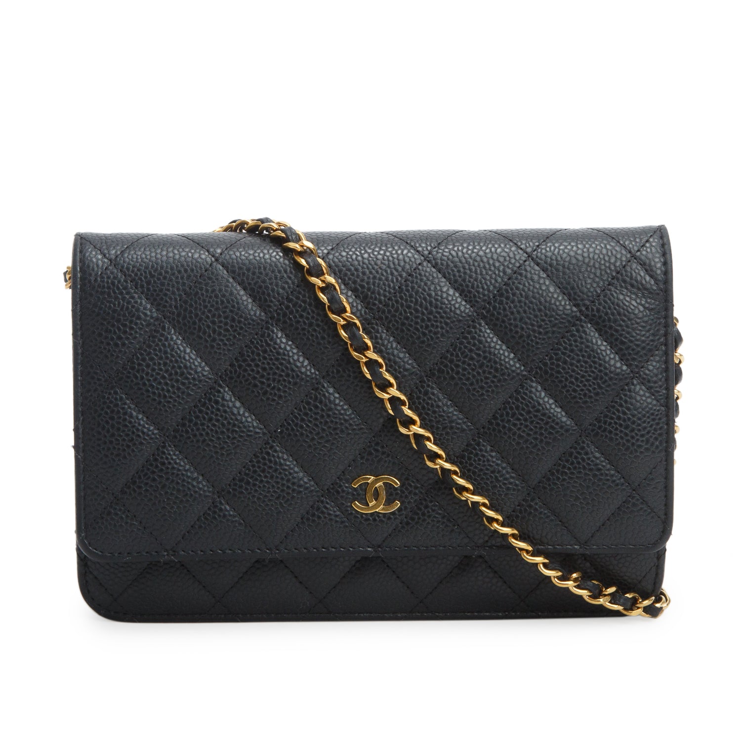 Chanel Black Quilted Caviar Classic Wallet on Chain