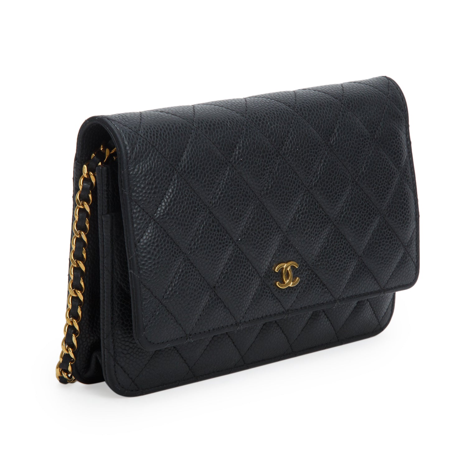 Chanel Black Quilted Caviar Classic Wallet on Chain