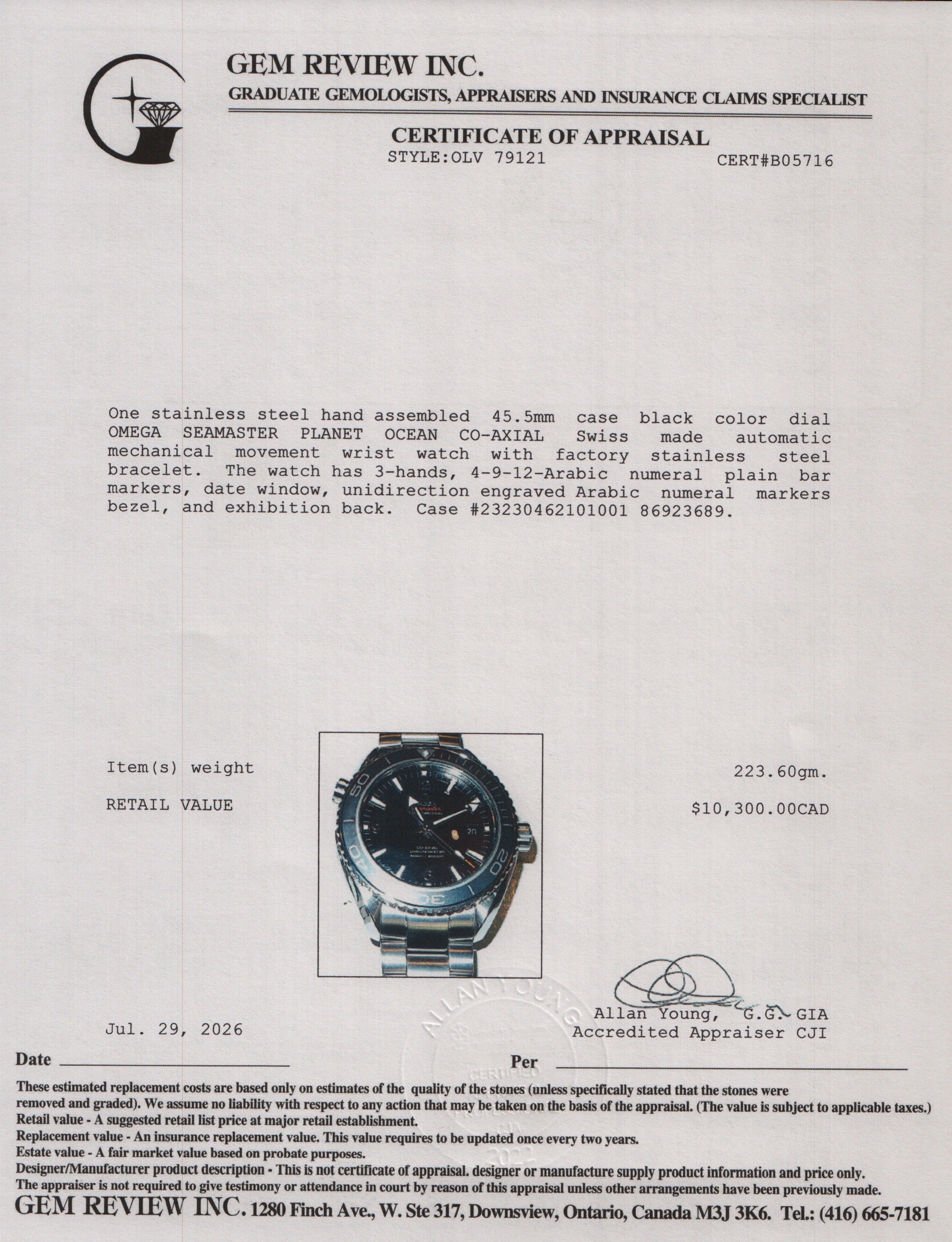 Omega Stainless Steel Seamaster Planet Ocean Co-Axial Chronometer 45.5 MM Automatic Watch Black Dial w/ Box & Papers