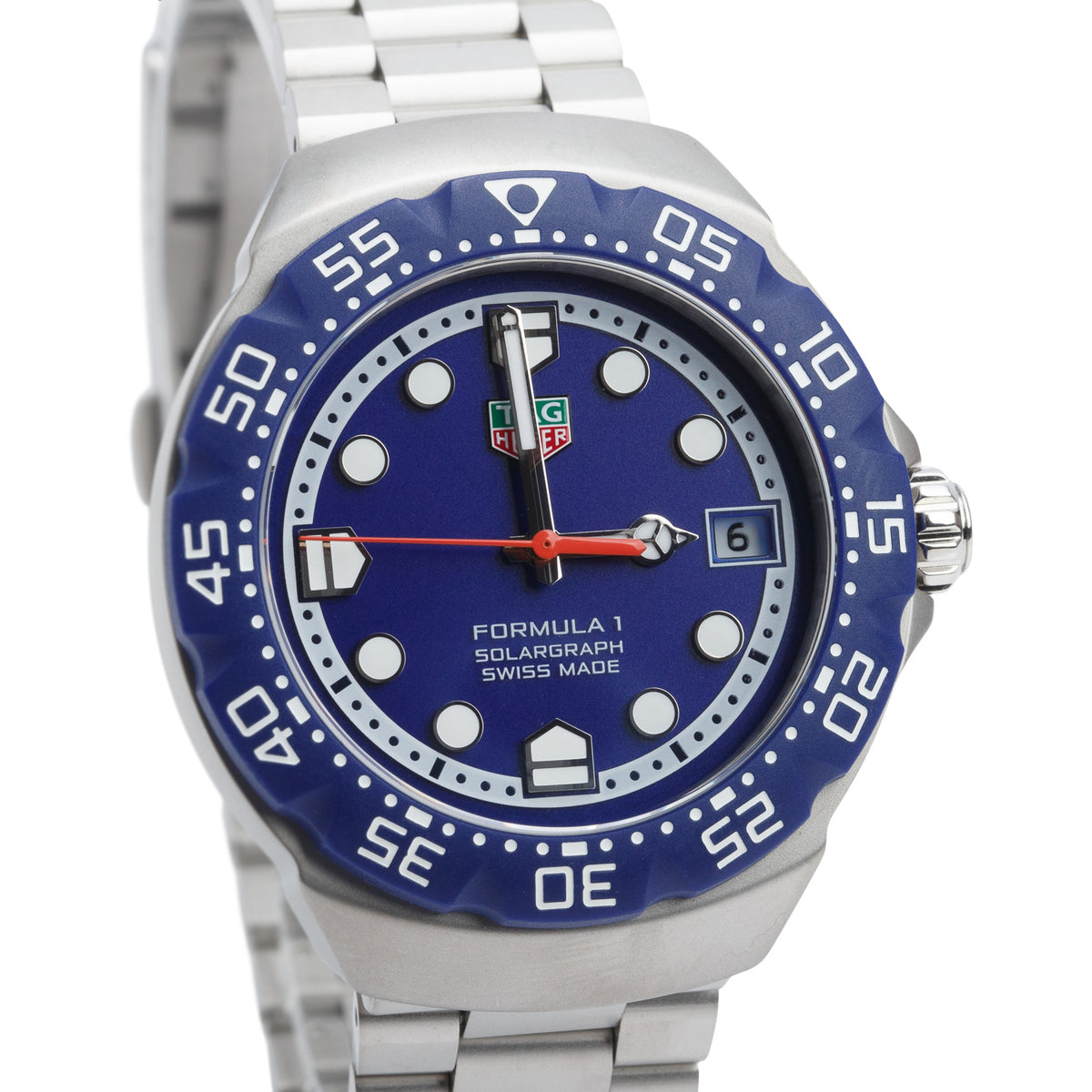 Tag Heuer Stainless Steel Formula 1 Solargraph 38 MM Quartz Watch Blue Dial WBY1112 w/ Box & Papers