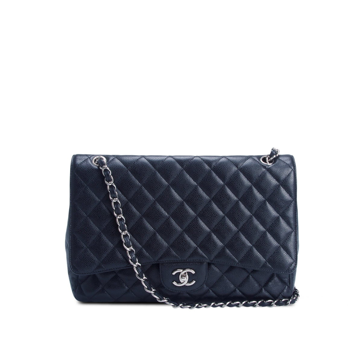 Chanel Black Caviar Quilted Maxi Single Flap w/ Authenticity Card