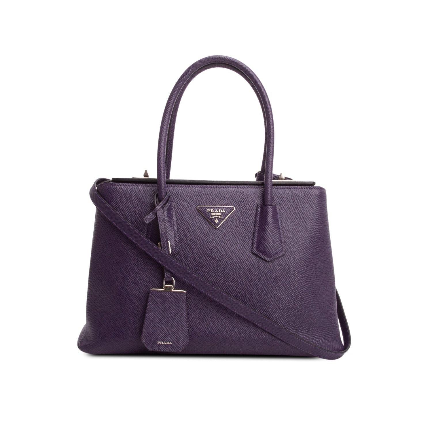 Prada Purple Saffiano Twist Lock Tote w/ Strap