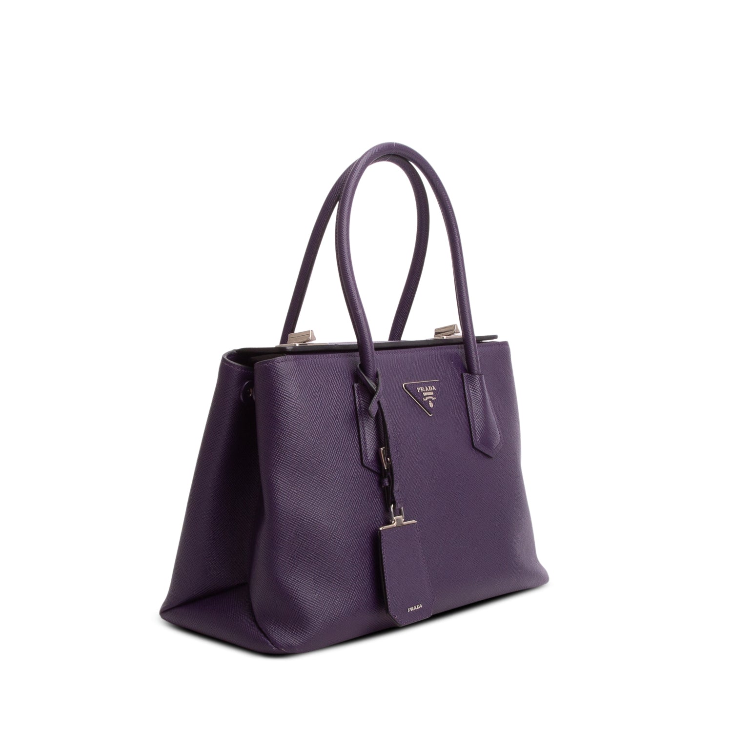 Prada Purple Saffiano Twist Lock Tote w/ Strap