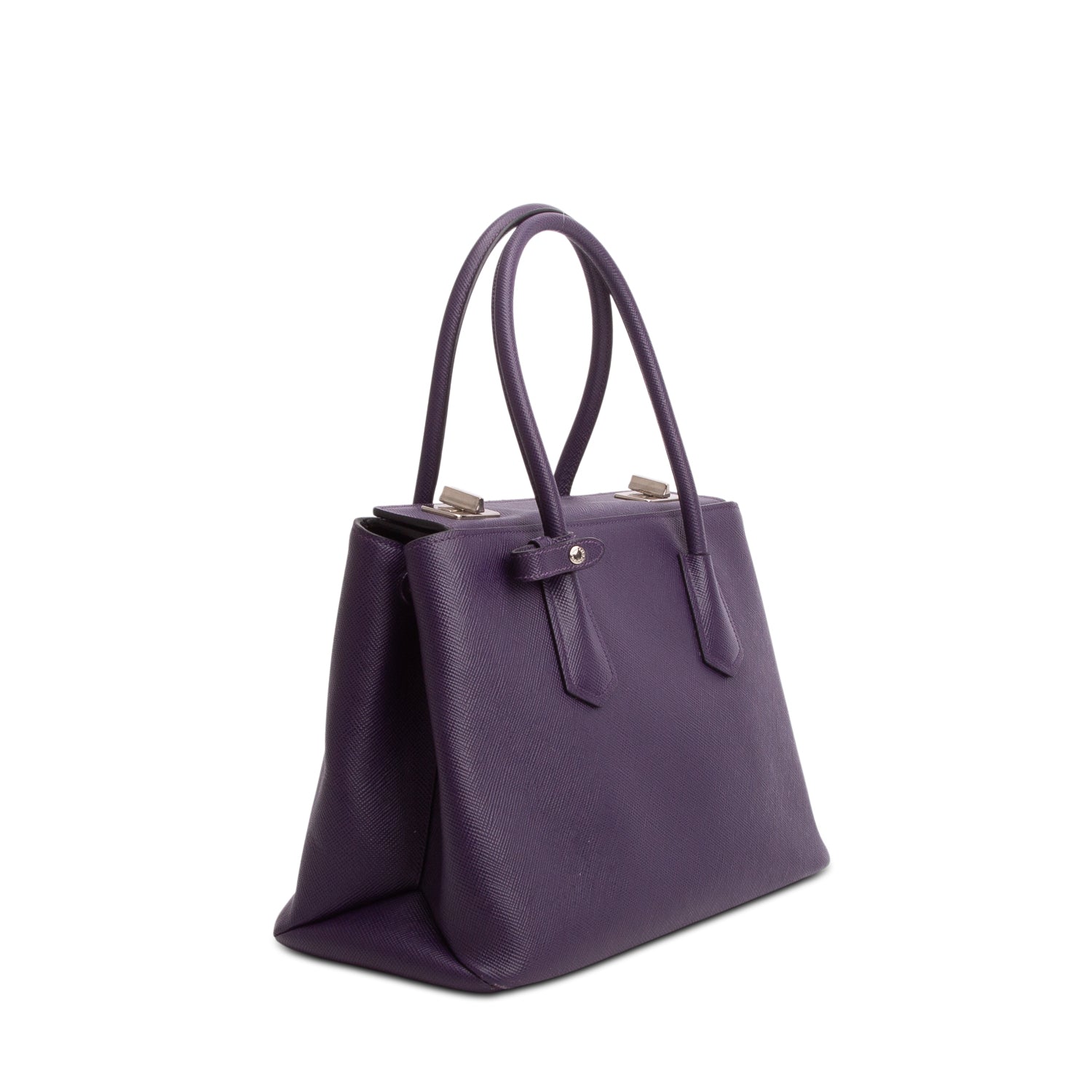 Prada Purple Saffiano Twist Lock Tote w/ Strap