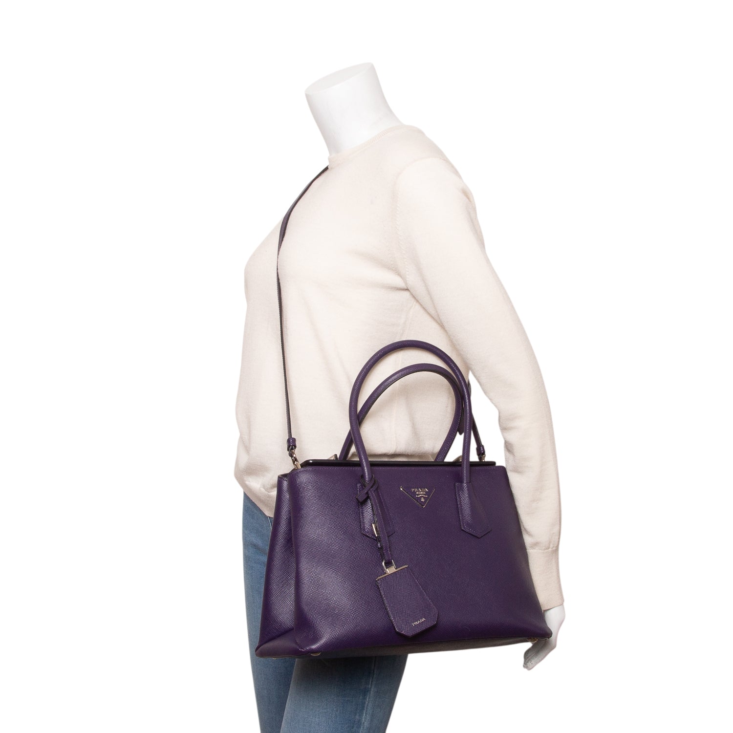 Prada Purple Saffiano Twist Lock Tote w/ Strap