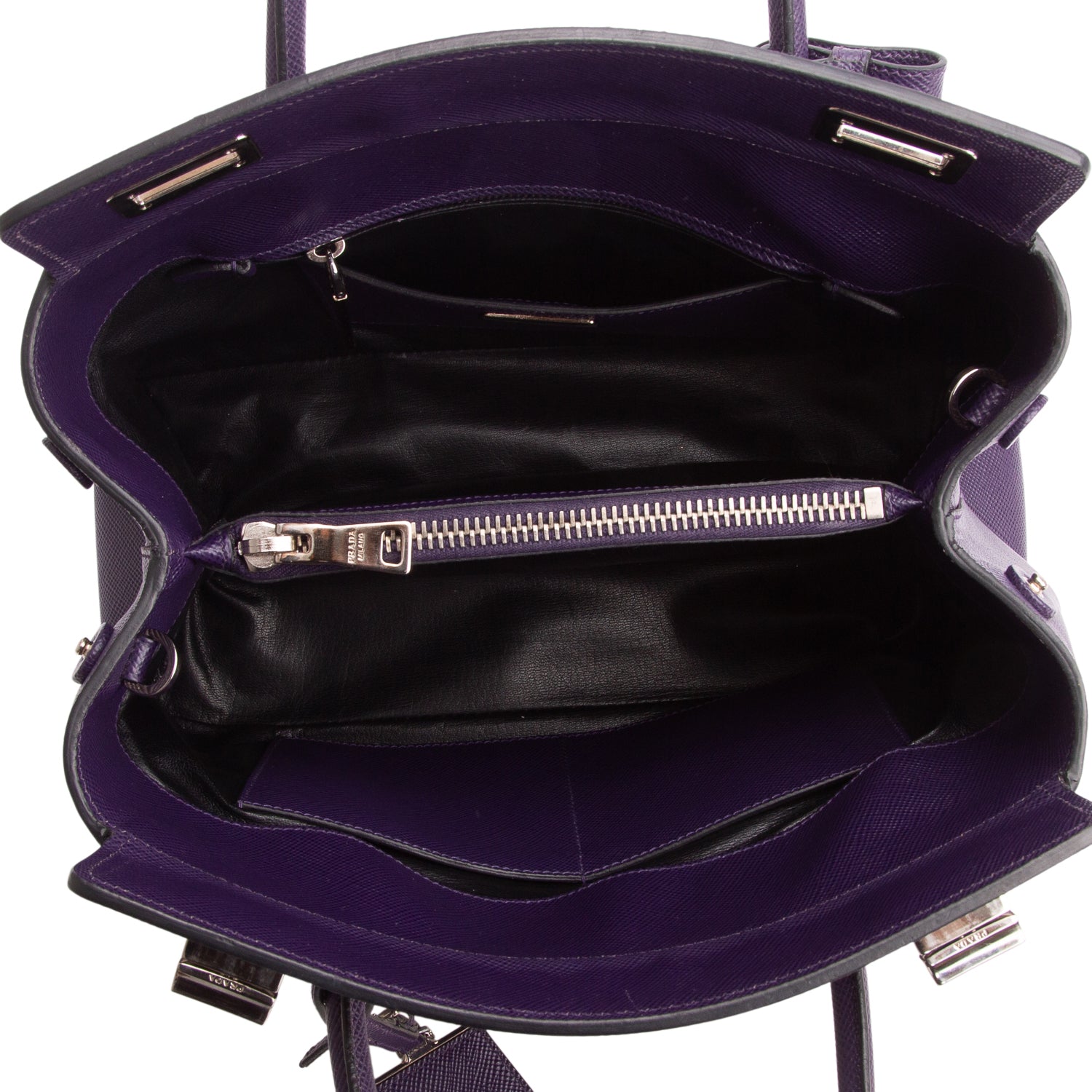 Prada Purple Saffiano Twist Lock Tote w/ Strap