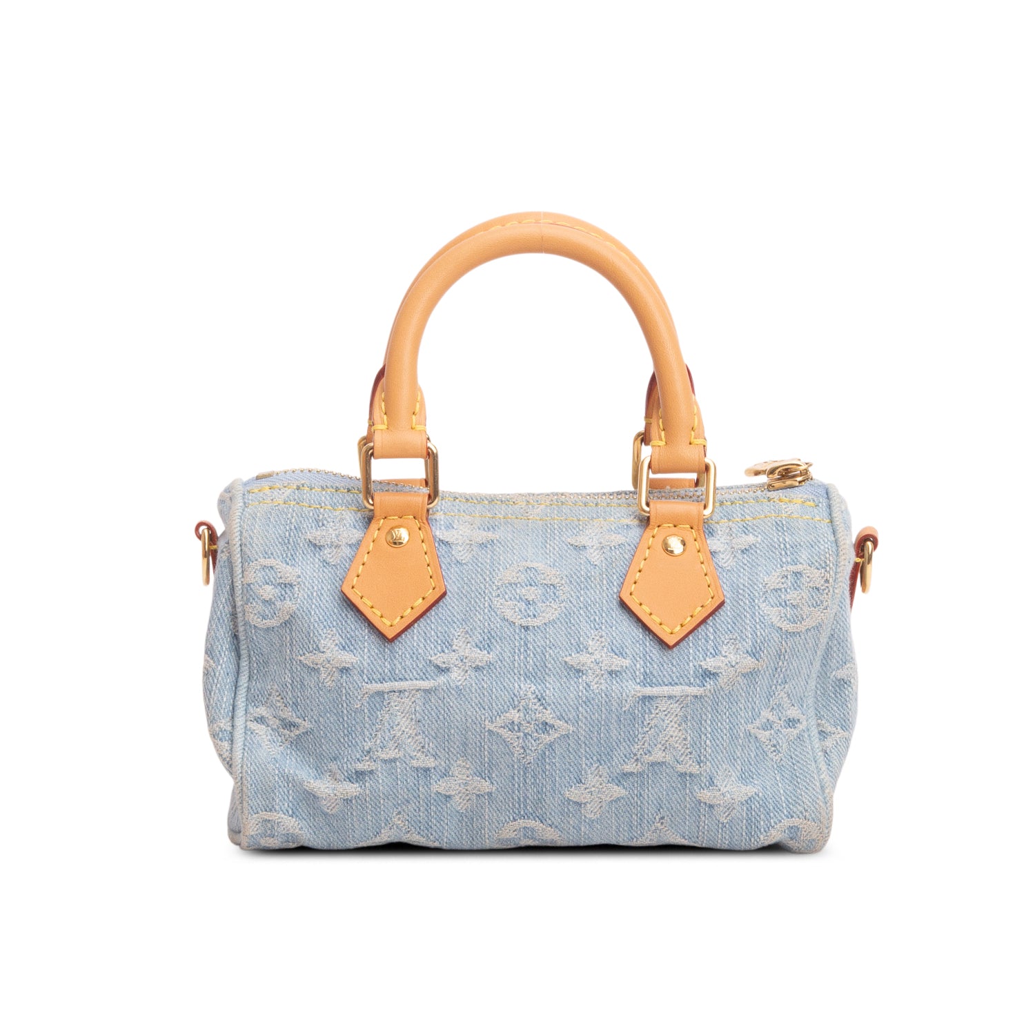 Louis Vuitton 2024 Blue Monogram Denim Nano Speedy w/ Box, Strap & Receipt