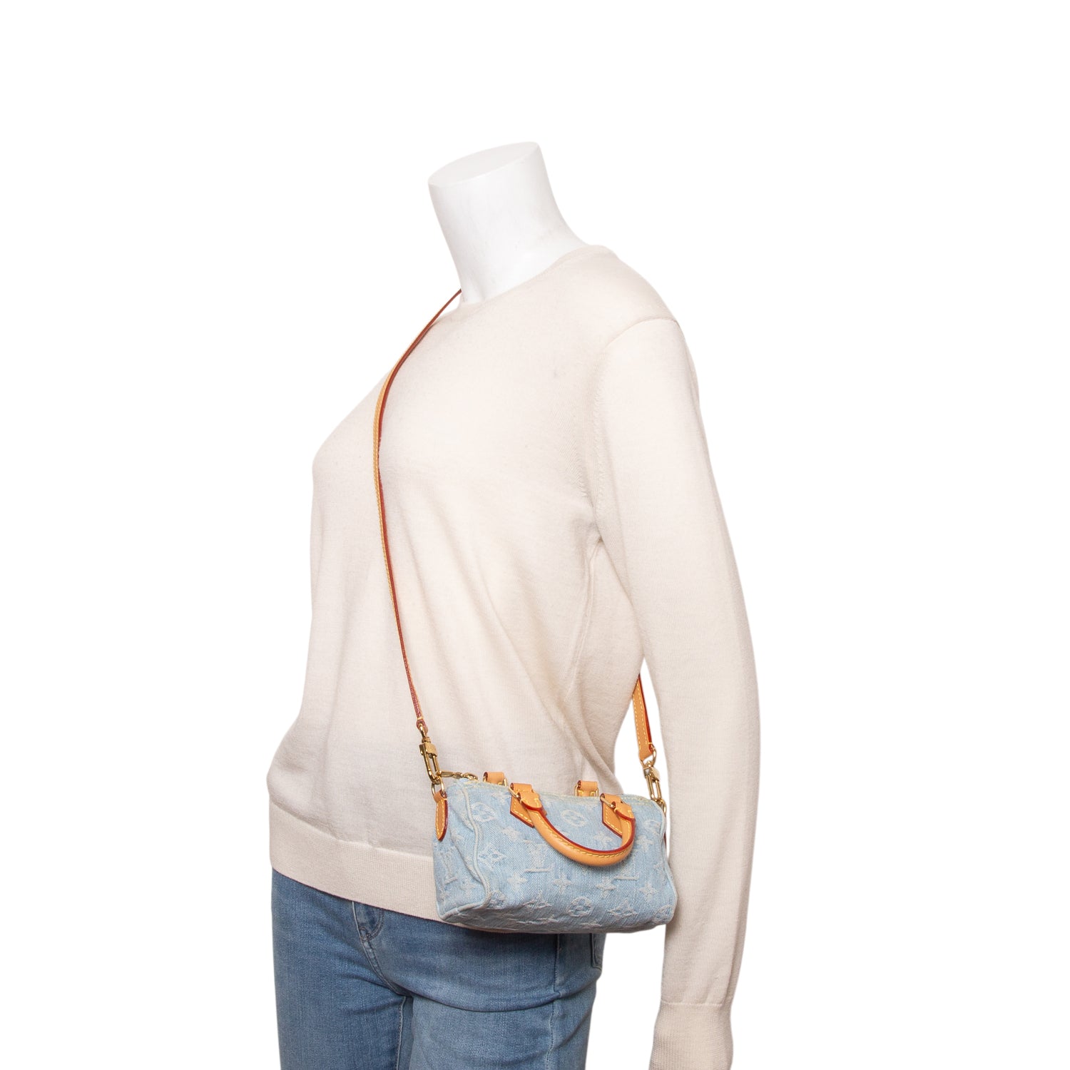 Louis Vuitton 2024 Blue Monogram Denim Nano Speedy w/ Box, Strap & Receipt