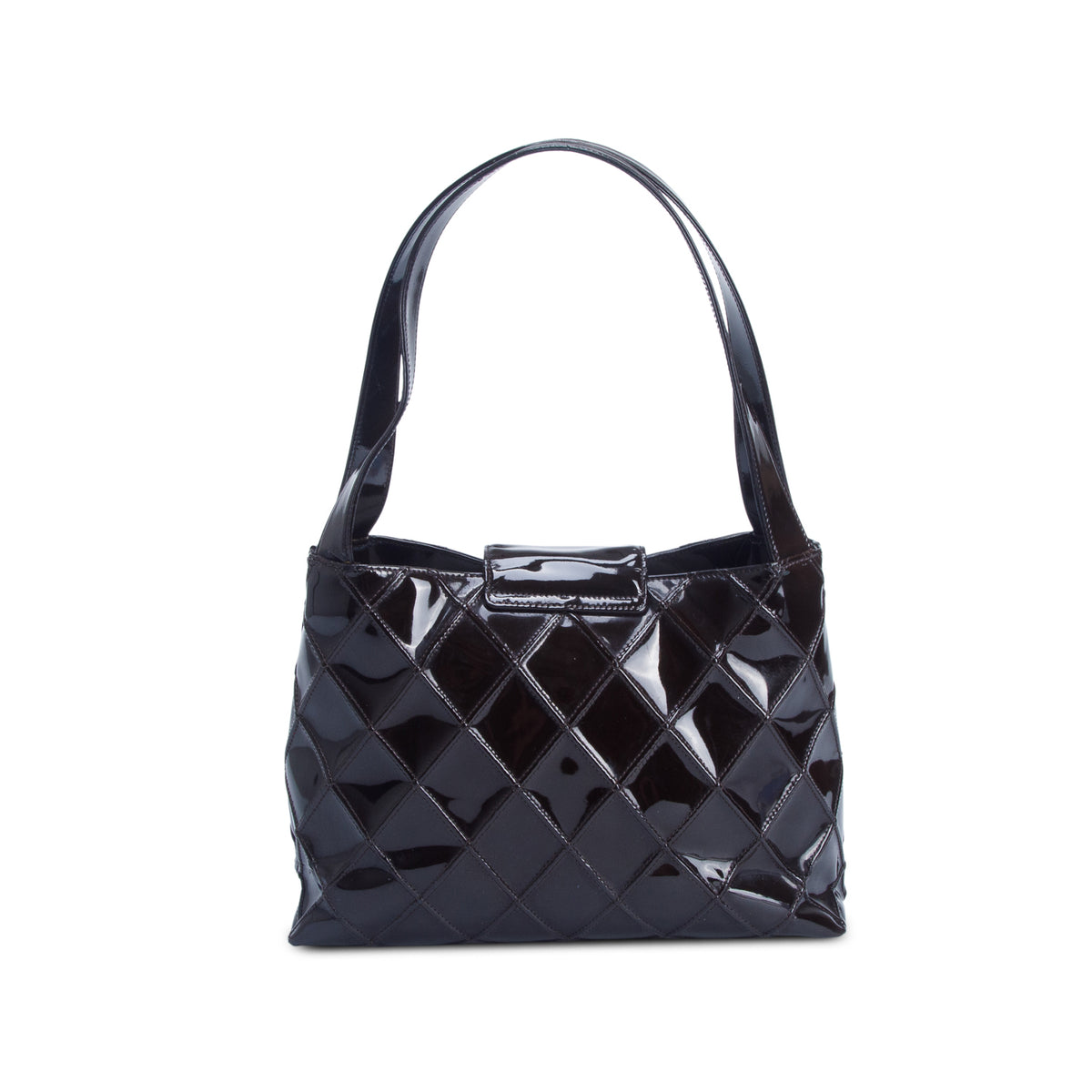 Chanel Brown Patent Leather Diamond Quilted Shopper Tote w/ Pouch