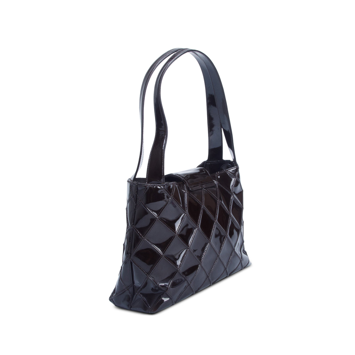 Chanel Brown Patent Leather Diamond Quilted Shopper Tote w/ Pouch
