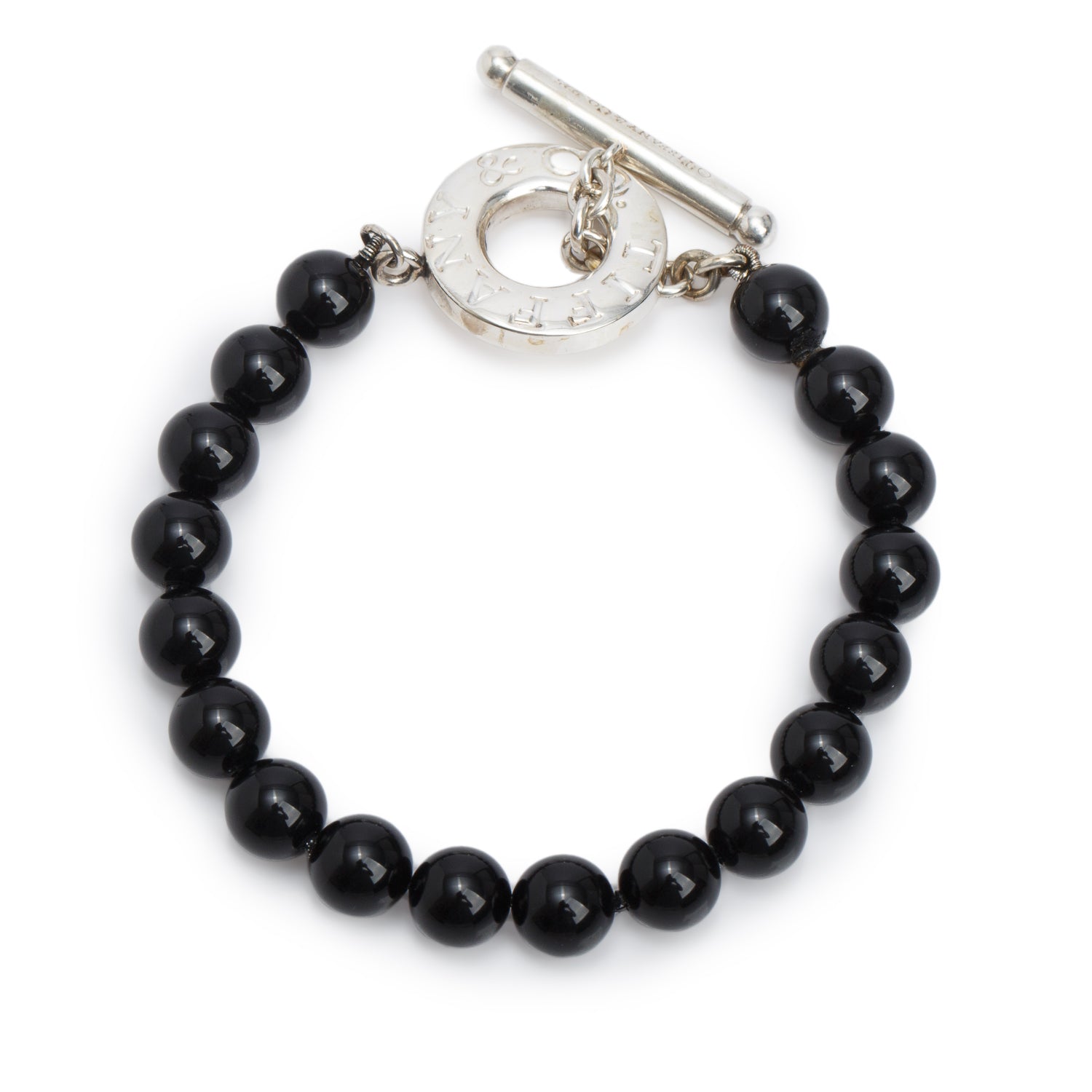 Tiffany & Co. Sterling Silver Black Onyx Bead Toggle Bracelet