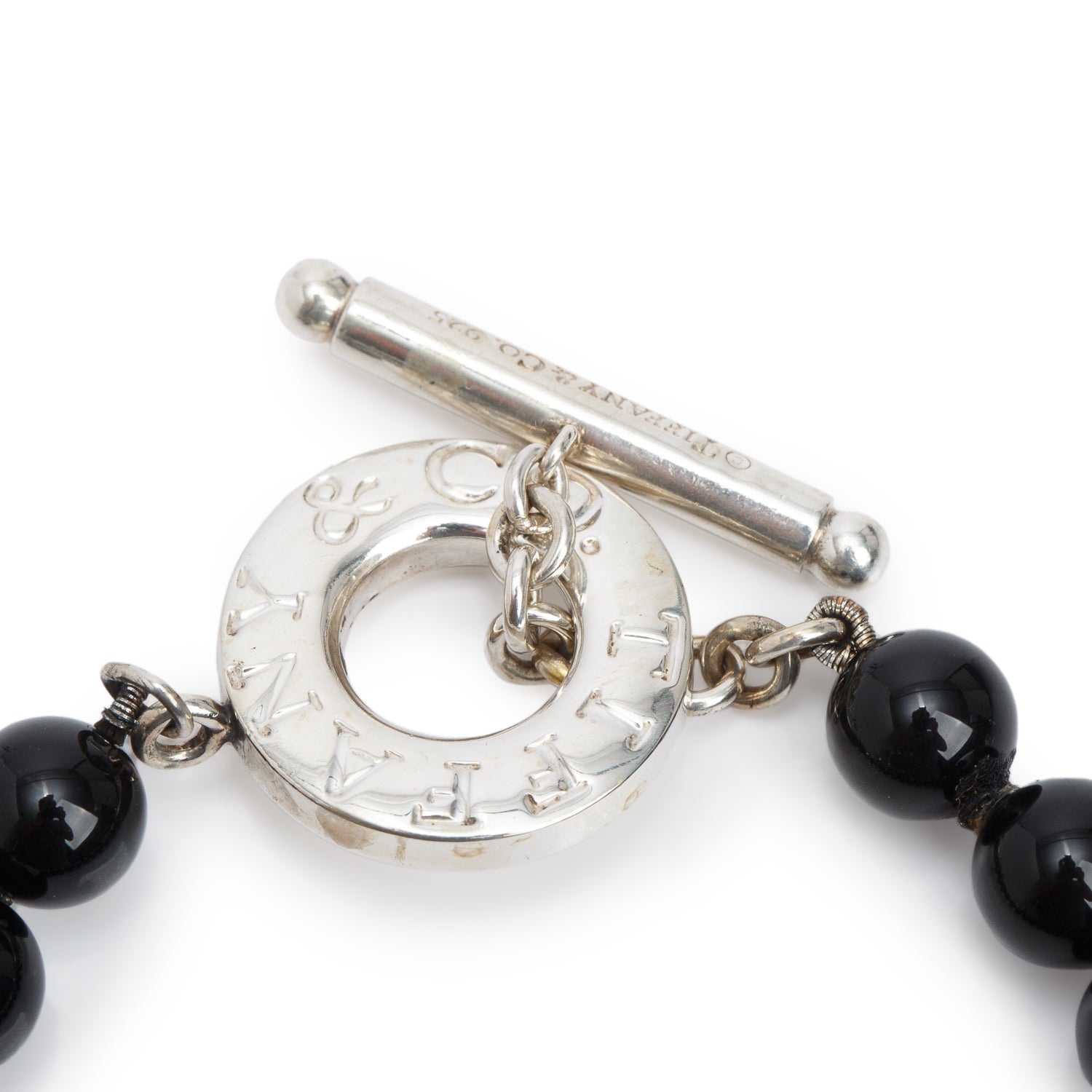 Tiffany & Co. Sterling Silver Black Onyx Bead Toggle Bracelet