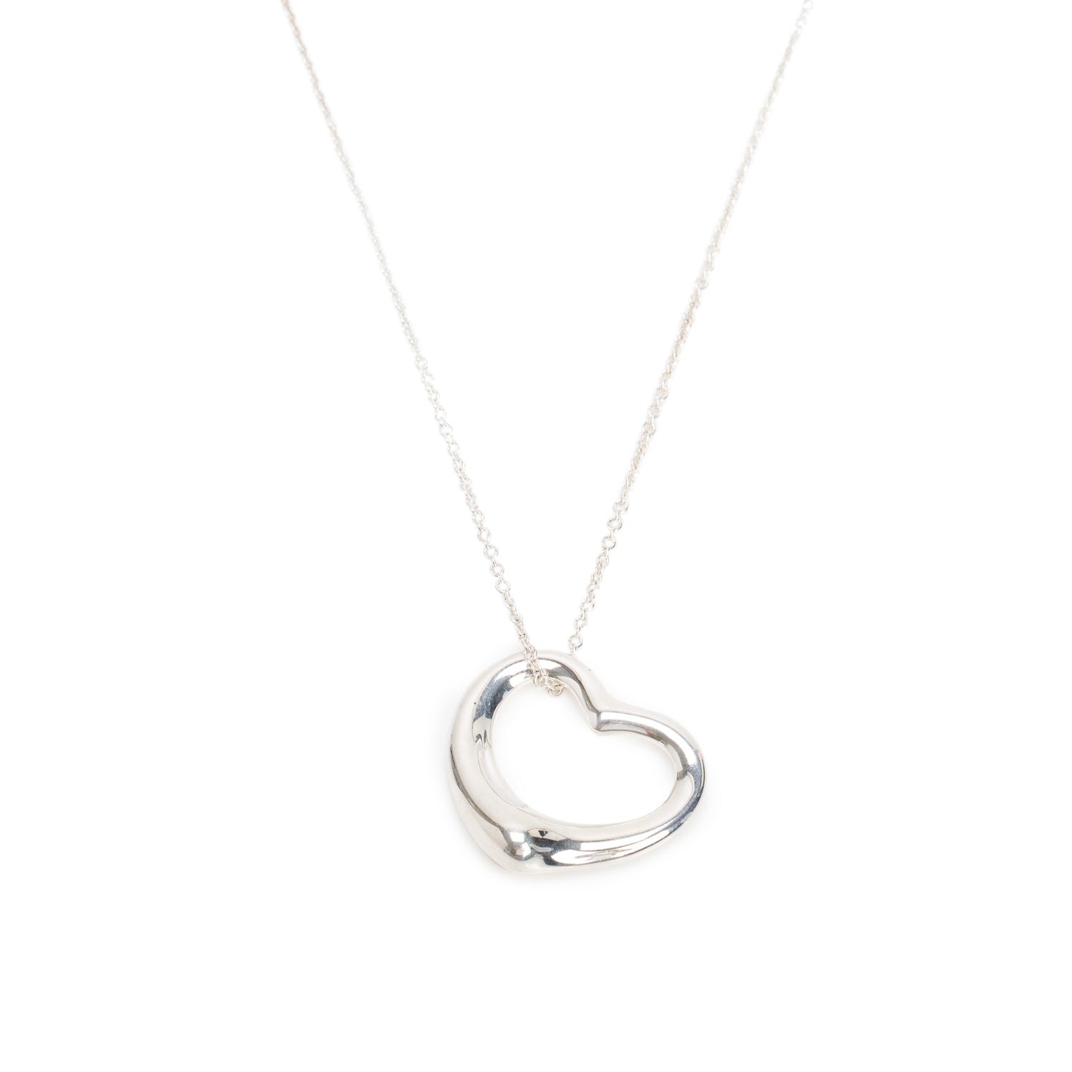 Tiffany & Co. Elsa Peretti Sterling Silver Open Heart Pendant Necklace, 27 MM