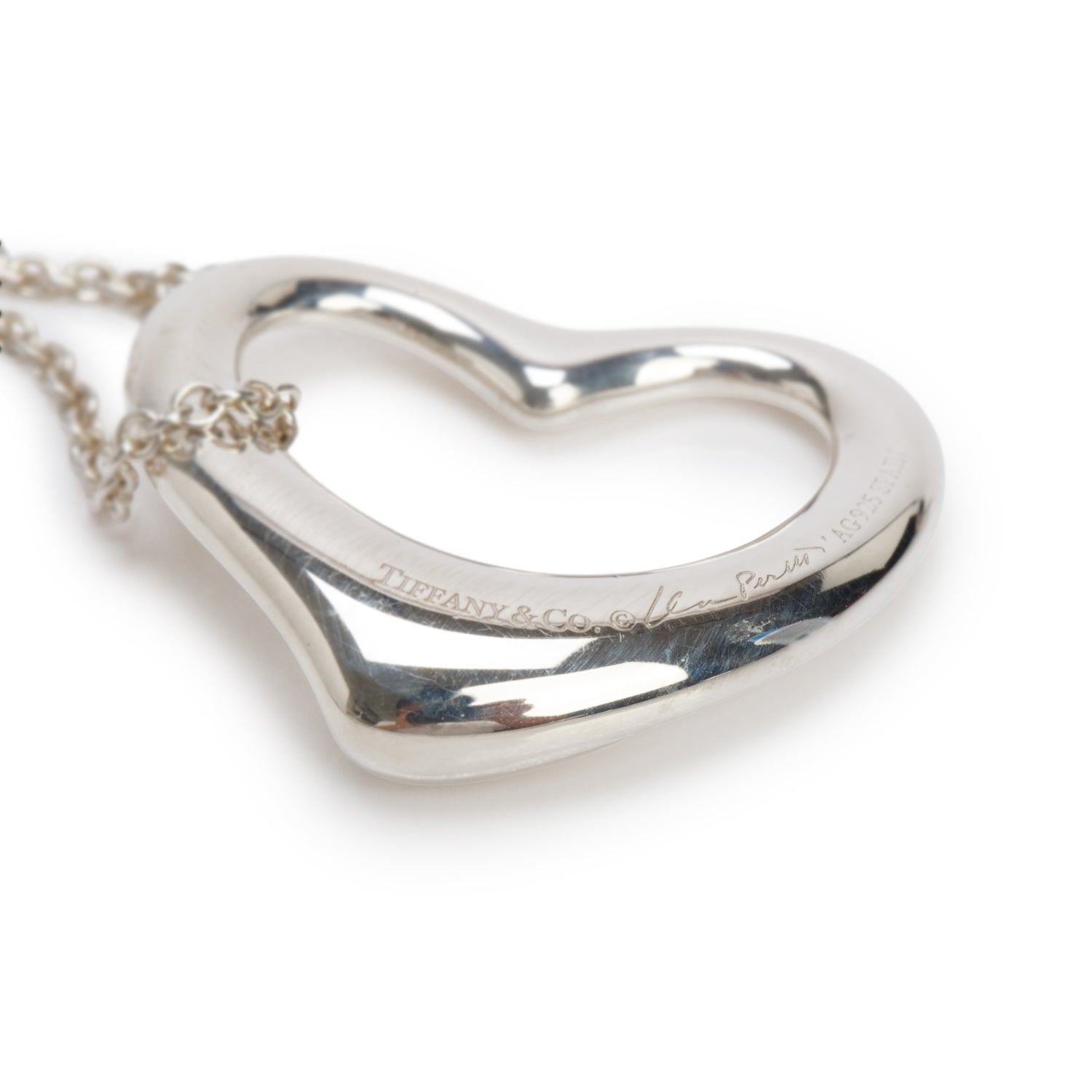 Tiffany & Co. Elsa Peretti Sterling Silver Open Heart Pendant Necklace, 27 MM