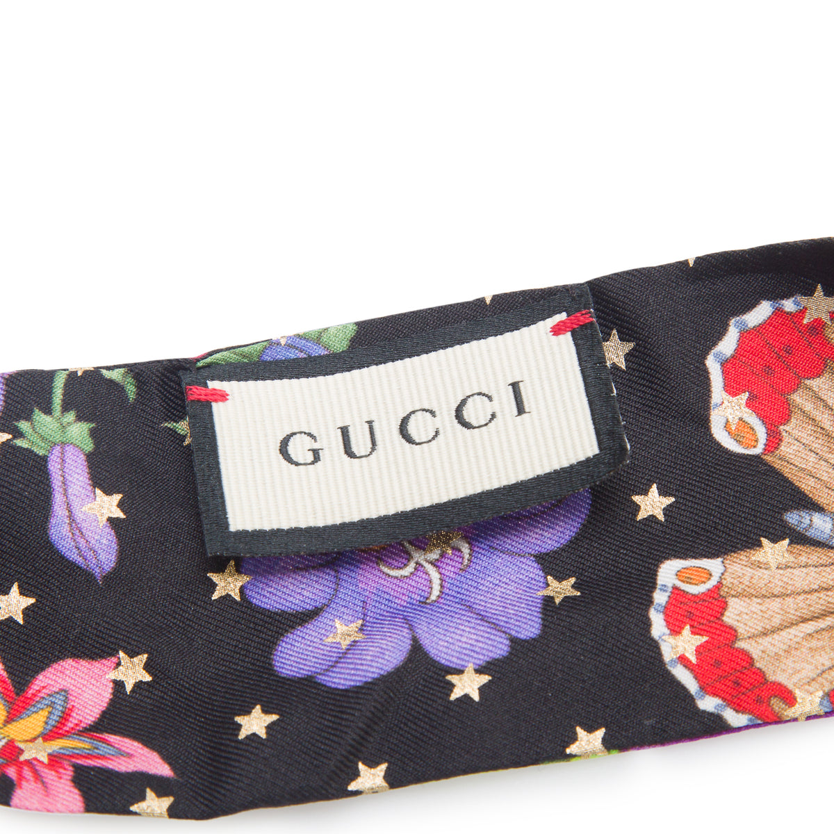 Gucci Black & Multicolor Printed Silk Twill Ribbon w/ Box