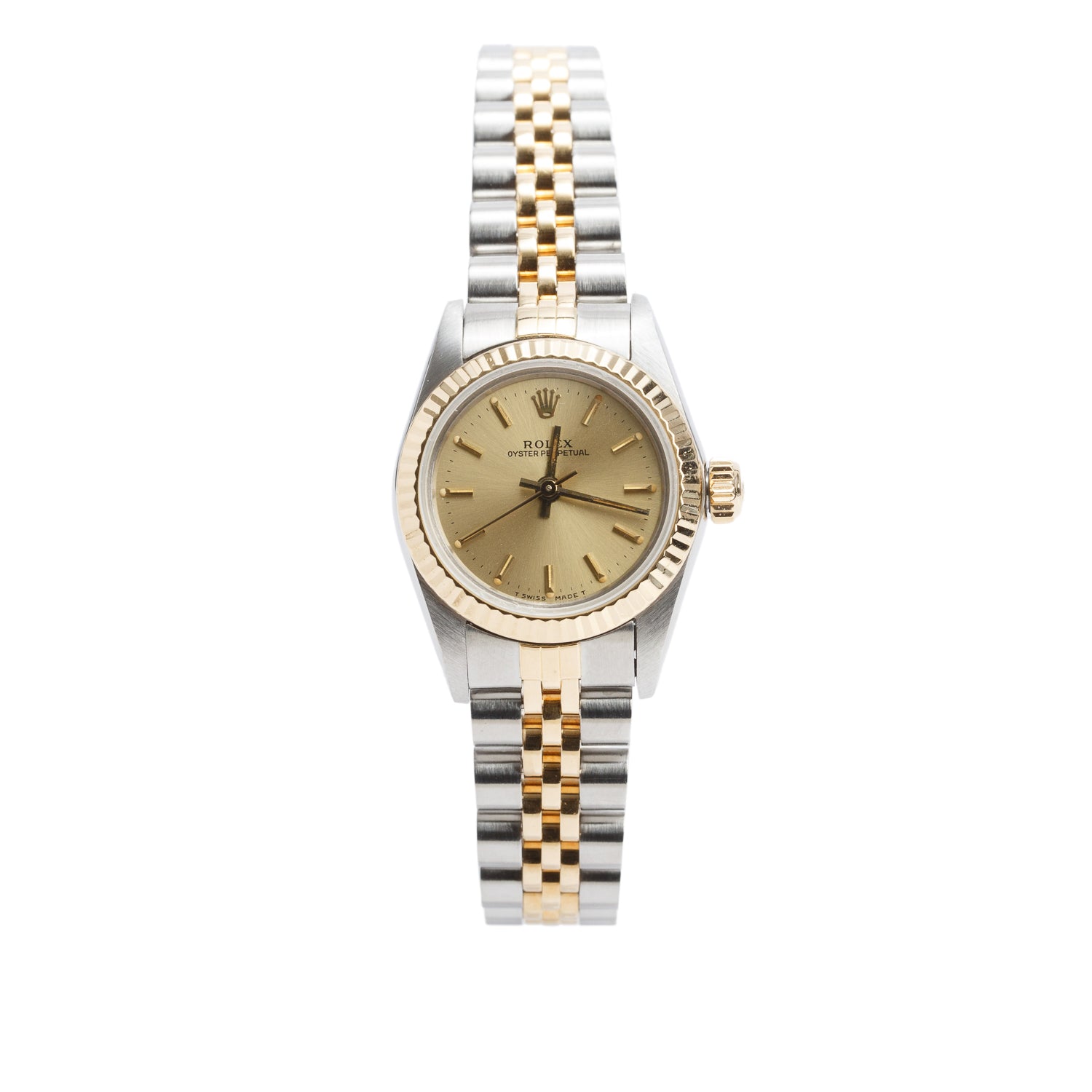 Rolex Stainless Steel & 18k Yellow Gold Oyster Perpetual 26 MM Watch Gold Dial 67193 w/ Box & Papers