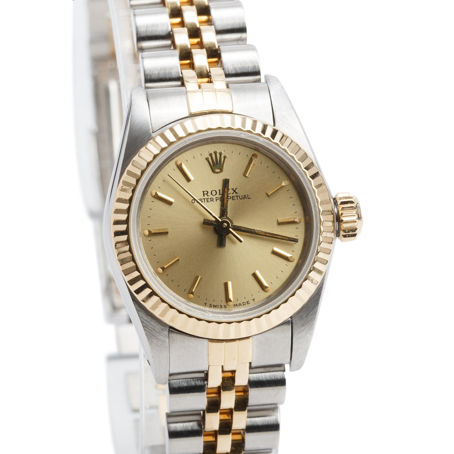 Rolex Stainless Steel & 18k Yellow Gold Oyster Perpetual 26 MM Watch Gold Dial 67193 w/ Box & Papers