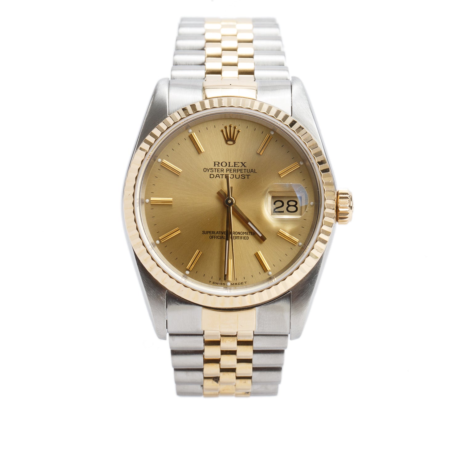 Rolex Stainless Steel & 18k Yellow Gold Datejust 36 MM Automatic Watch Gold Dial 16233 w/ Box