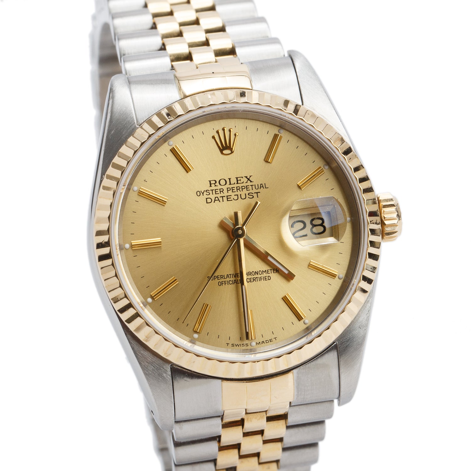 Rolex Stainless Steel & 18k Yellow Gold Datejust 36 MM Automatic Watch Gold Dial 16233 w/ Box