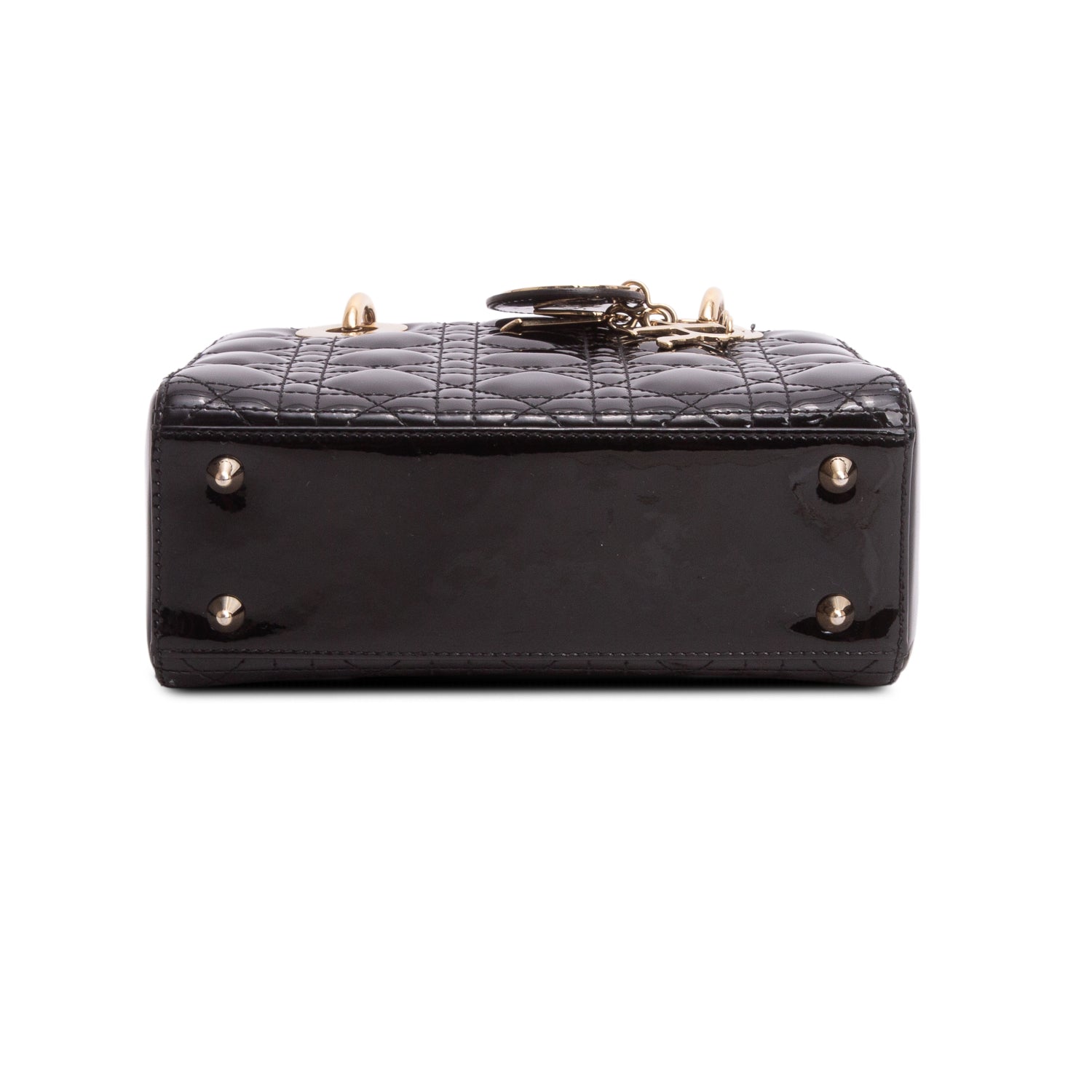 Christian Dior 2020 Black Patent Leather Cannage Leather Small Lady Dior w/ Strap