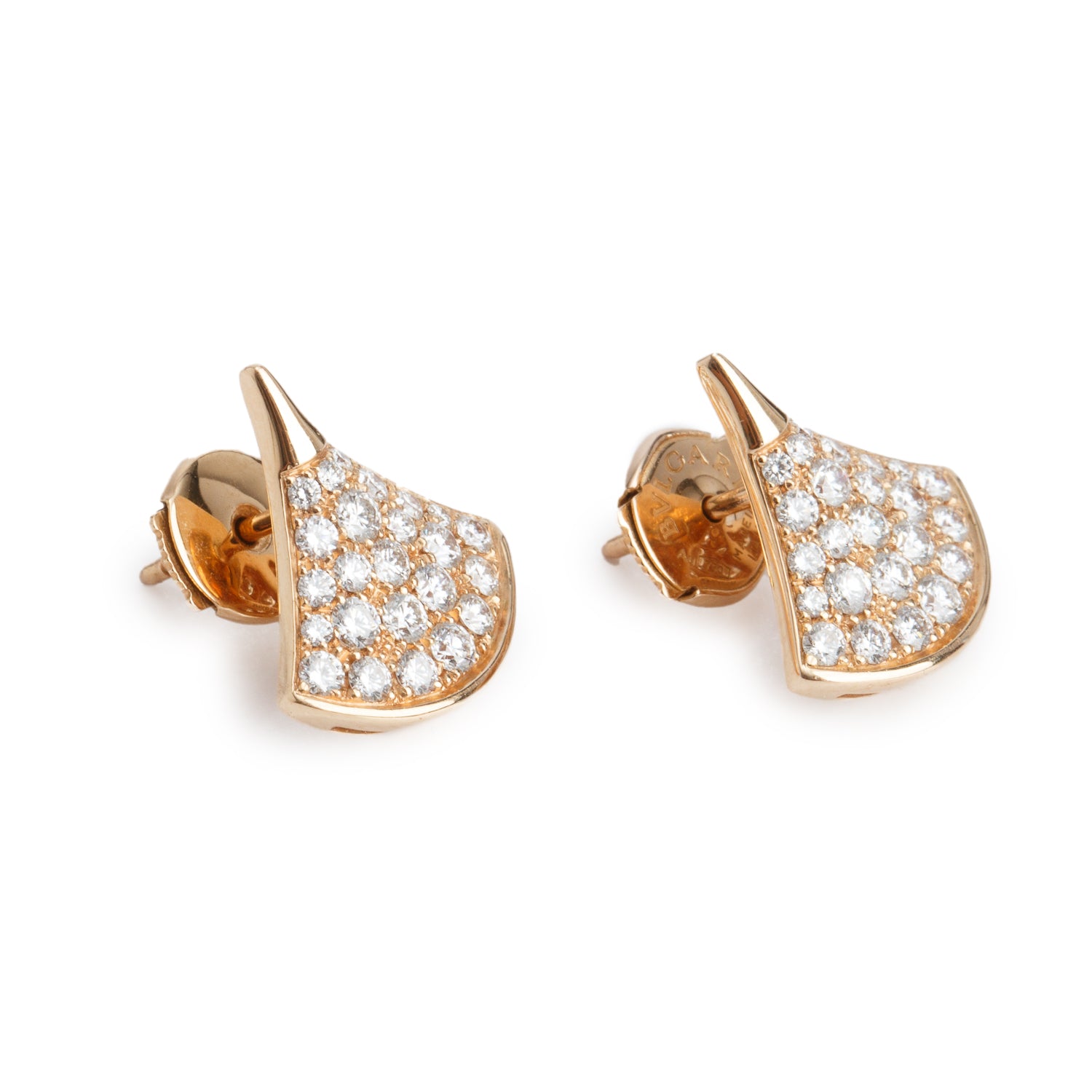 BVLGARI 18k Rose Gold Pave Diamond Diva's Dream Stud Earrings