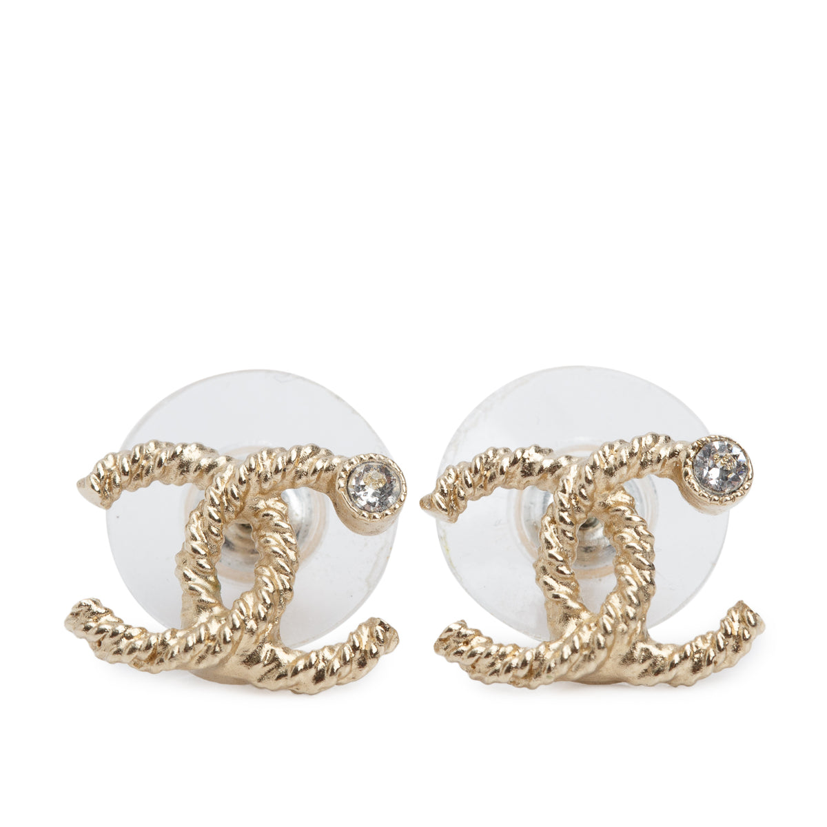 Chanel Gold Plated Strass CC Stud Earrings w/ Box